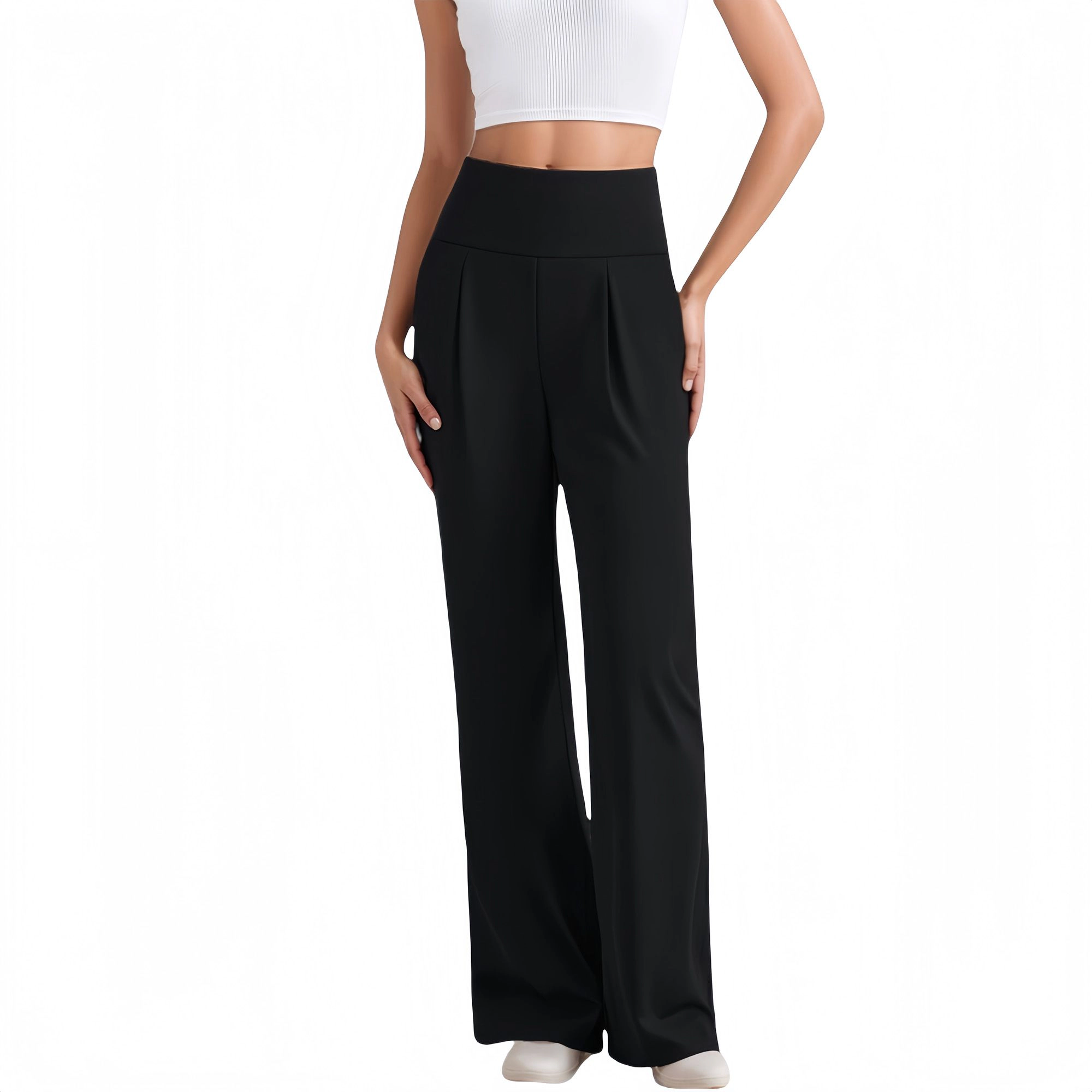 Anna-Kaci Women's High-Waist Wide-Leg Pants with Front Pleat Detail