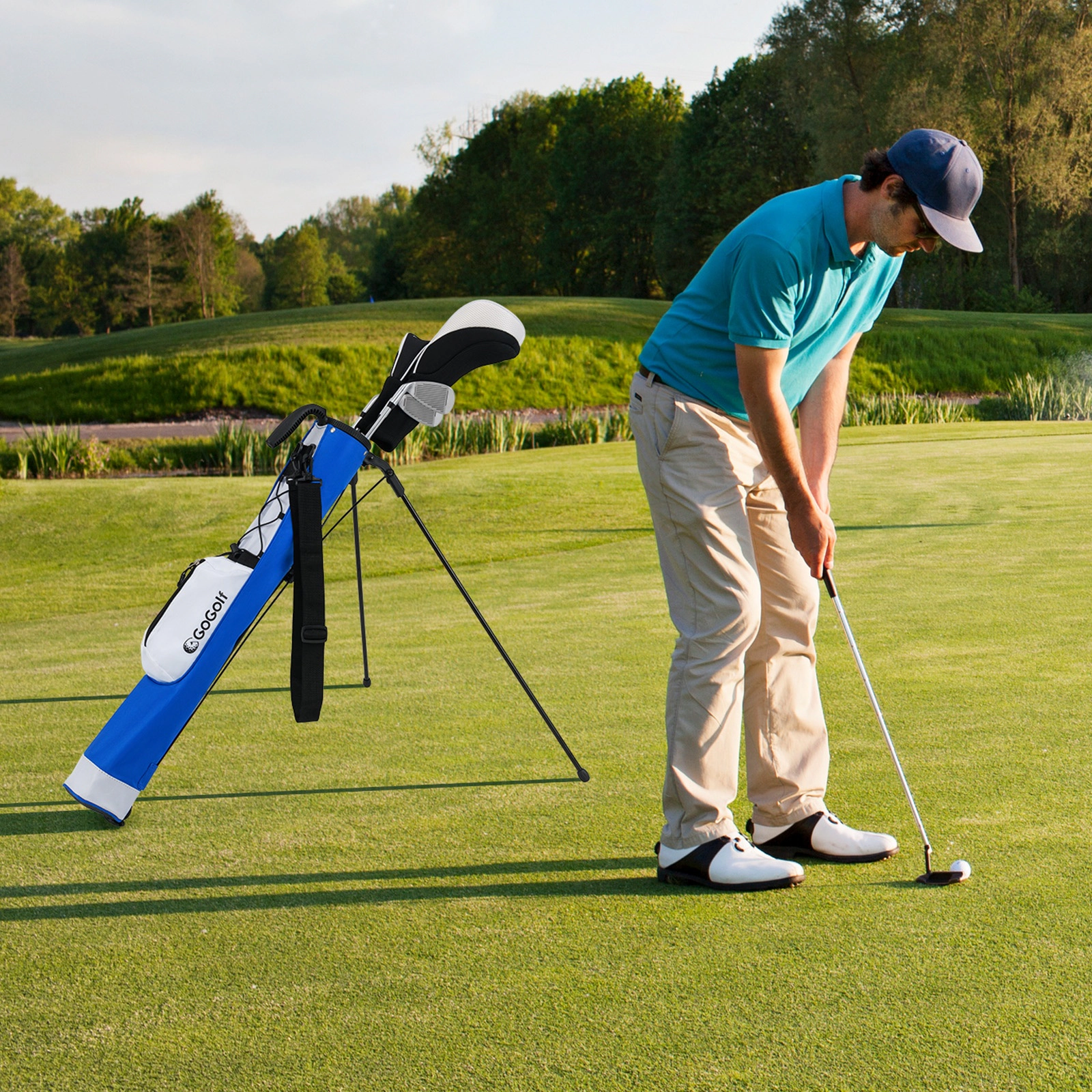 SUGIFT White Press-to-Stand Base Lightweight Golf Stand Bag for the Driving Range
