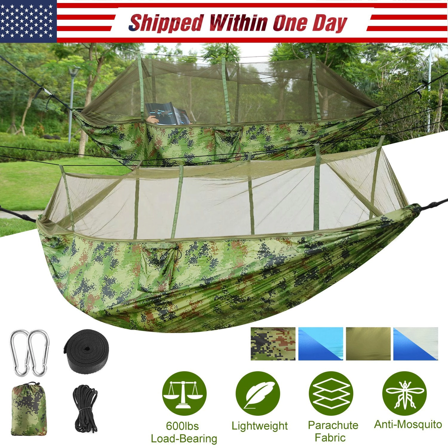 GBruno 2-Person Camping Hammock With Mosquito Net