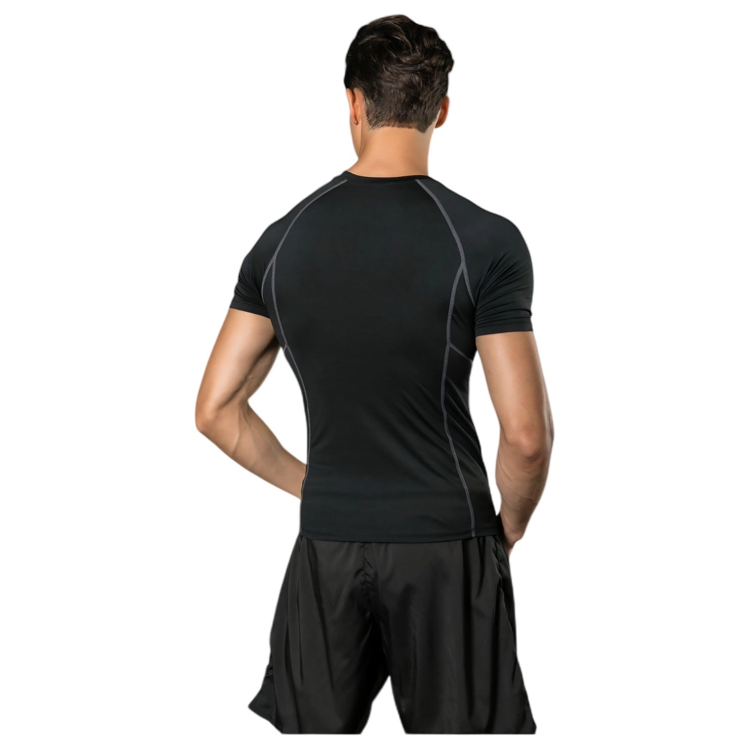 Anna-Kaci Men's Short Sleeve Compression Workout Shirt with Moisture-Wicking Fabric and Contrast Stitching