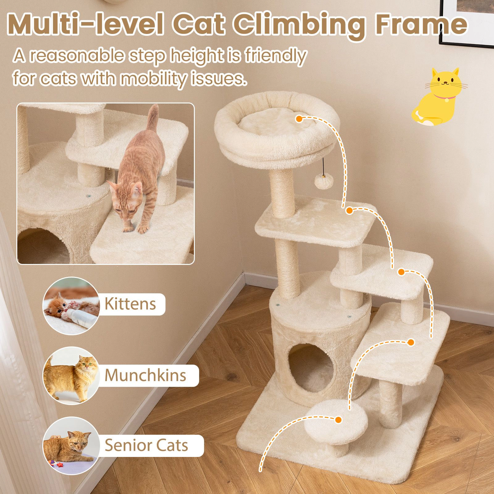 SlickBlue 40 Inch Cat Climbing Tower with Condo, Perch and Scratcher