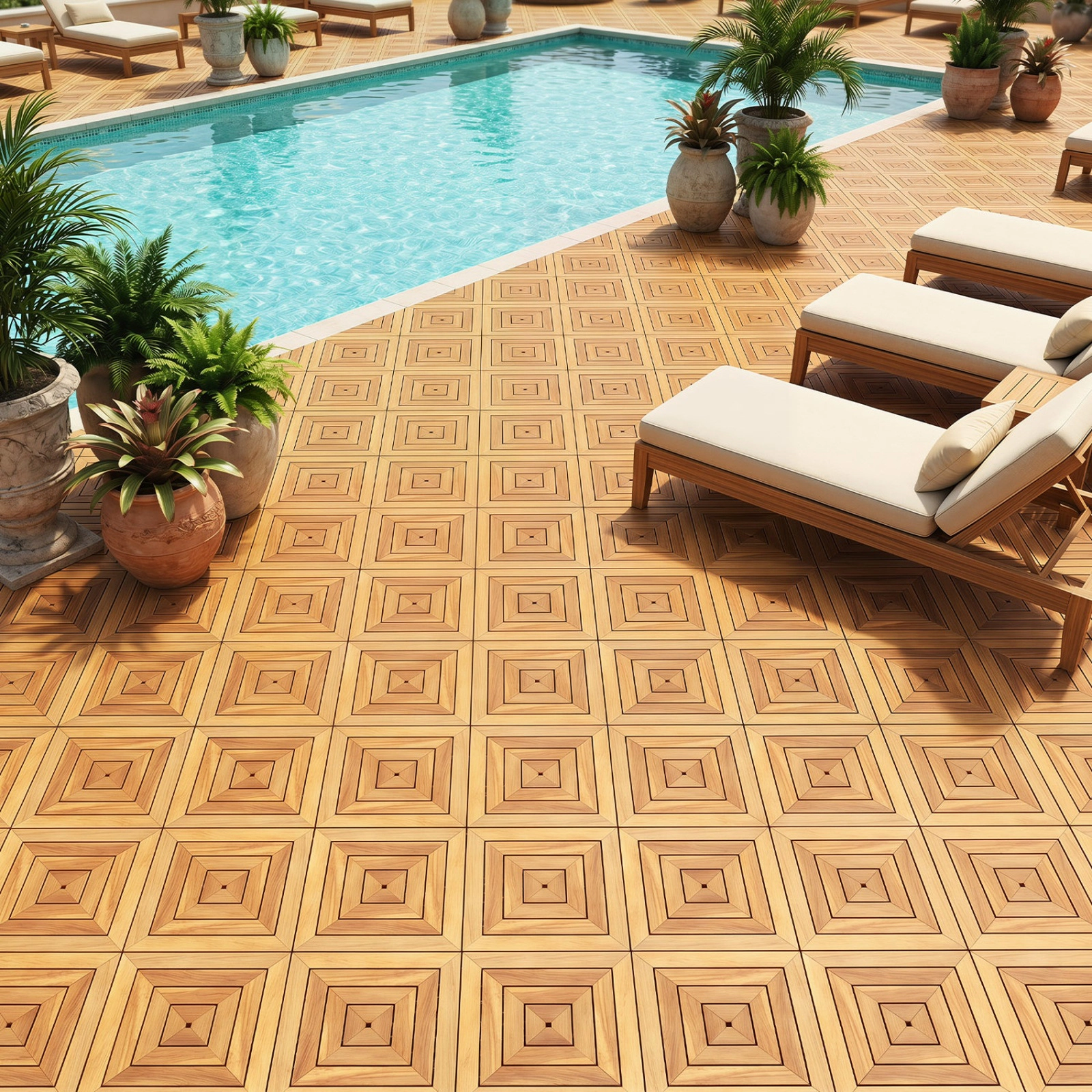 SUGIFT Natural 24-Piece Acacia Wood Deck Tiles with 3 Installation Patterns 12-in W 12-in D 500-lb Tile Capacity