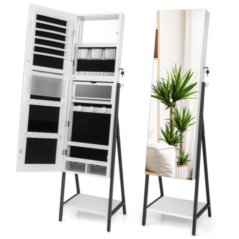 Hivvago Freestanding Jewelry Cabinet with Full-Length Mirror-White