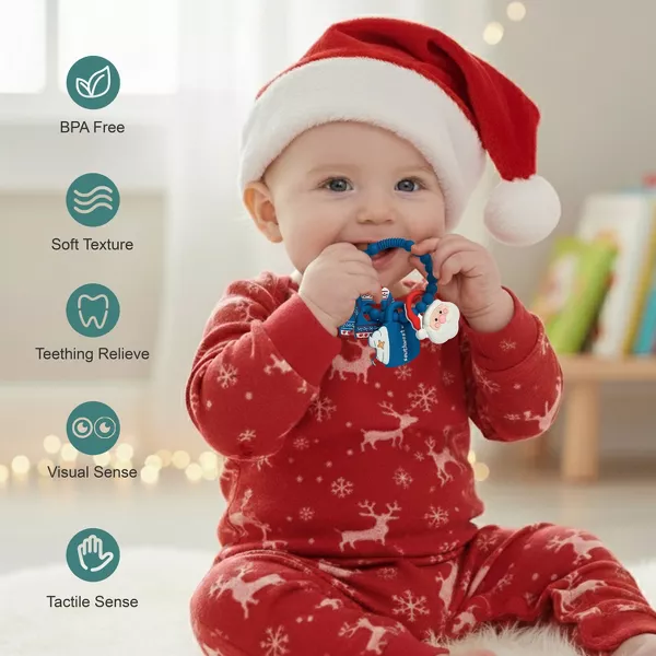 Sperric Silicone Christmas Teether Ring Toy for Baby, BPA Free Soothing Teething Relief Infant & Toddlers 0-18 Month