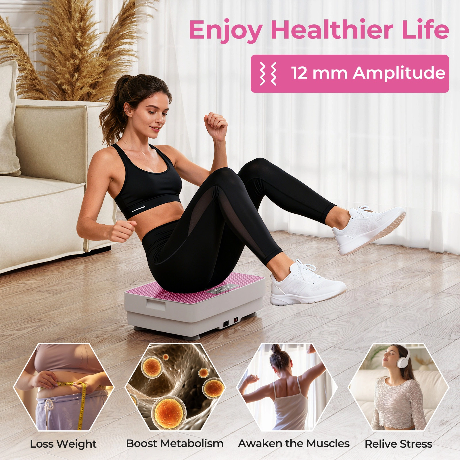 SUGIFT Vibration Plate Exercise Machine Gravity Sensor 10 Speed Levels 220-lb Capacity 17.5 x 11 x 4.5-in Pink/Gray