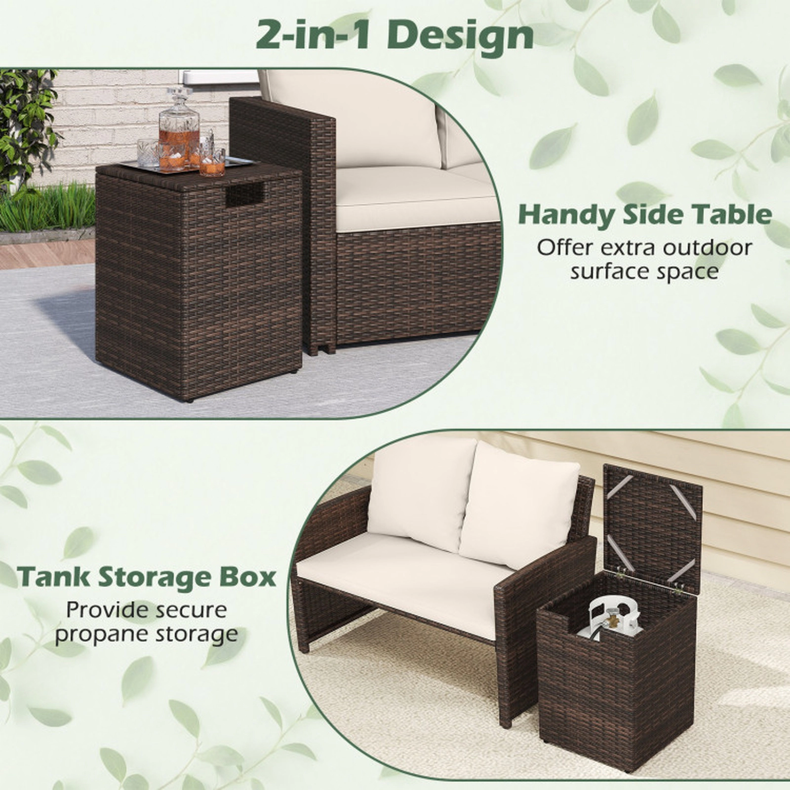 SUGIFT Brown PE Rattan Propane Tank Cover Side Table with Flip Lid 16-in W 16-in D 22.5-in H 80-lb Top Capacity