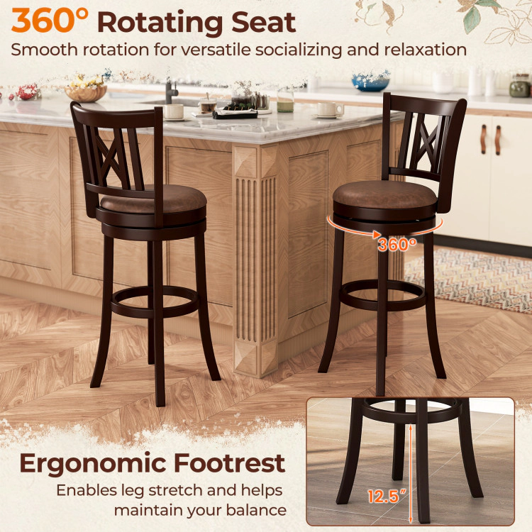 Hivvago Set Of 2 Bar Stools Swivel Bar Chairs With Footrest And Hollowed Backrest
