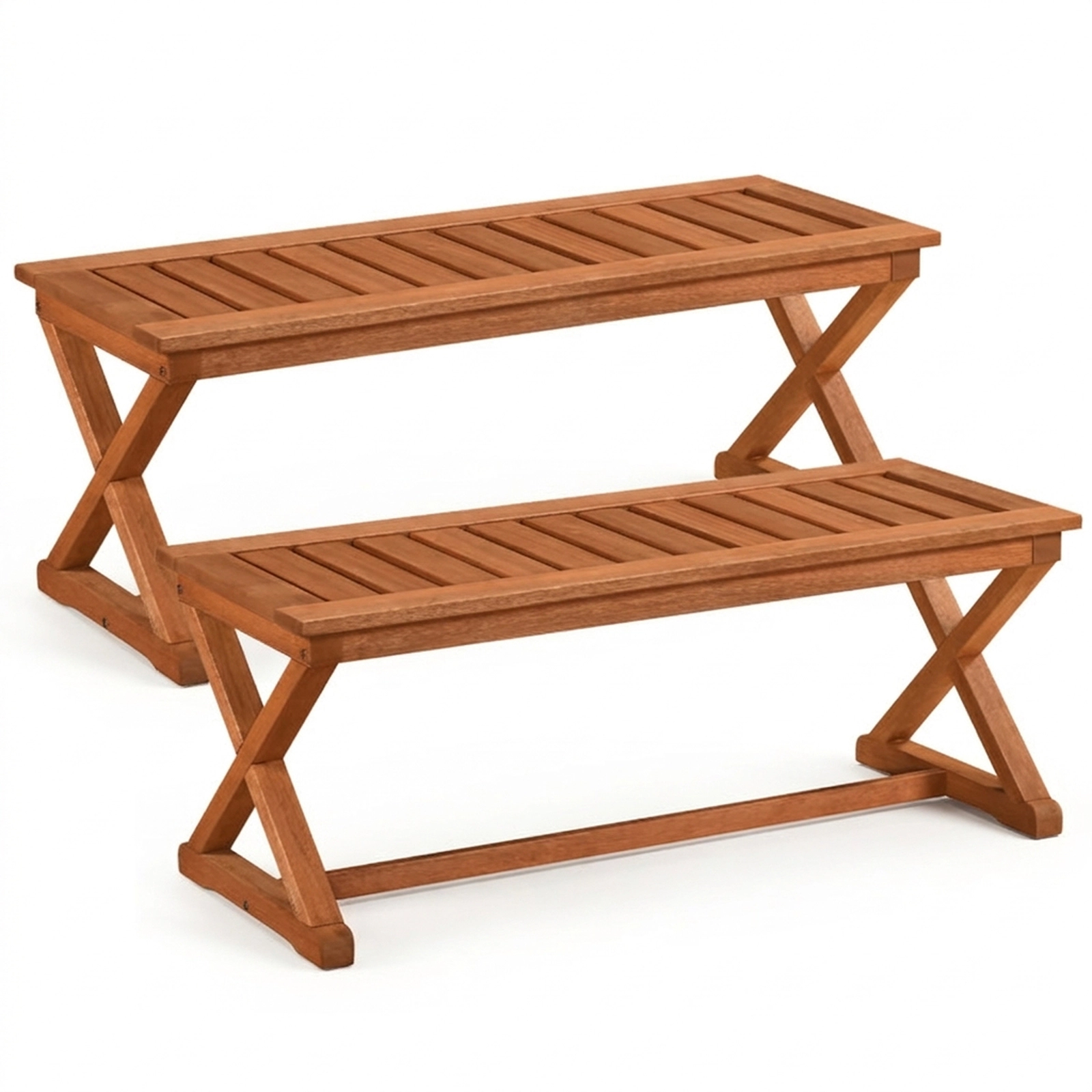 SUGIFT 44-in 2-Person Solid Hardwood Outdoor Bench with Slatted Seat 440-lb Capacity Teak Finish 2-Piece