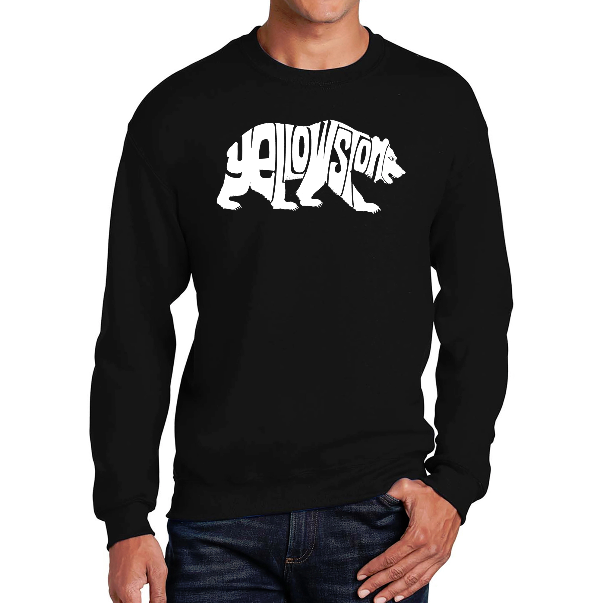 LA Pop Art Yellowstone Bear - Men's Word Crew Sweatshirt