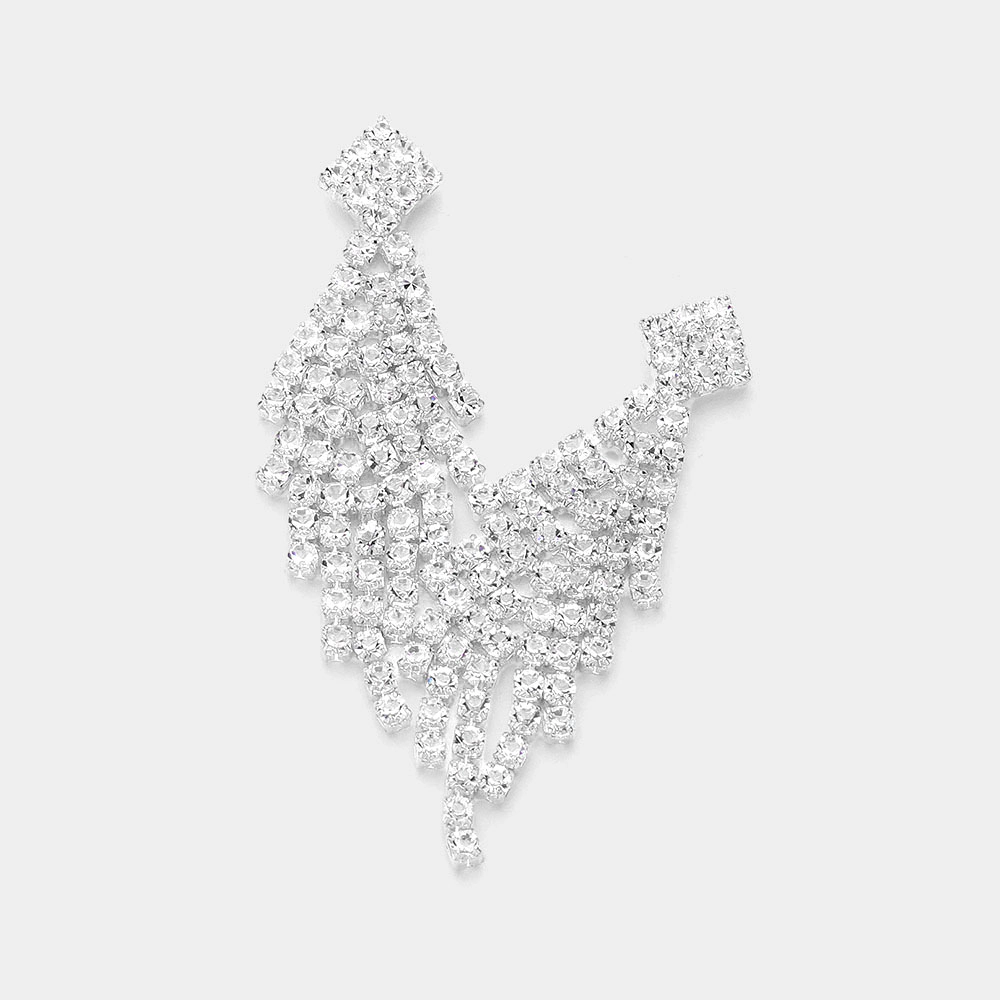 FASHNZFAB Rhinestone Paved Chandelier Evening Earrings
