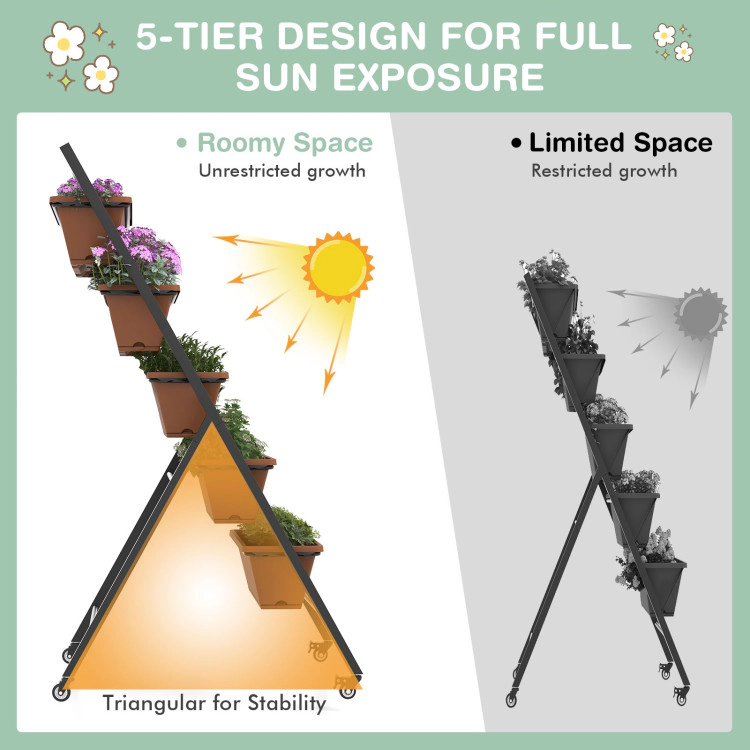 Hivvago 5-Tier Vertical Raised Garden Bed with Wheels and Container Boxes