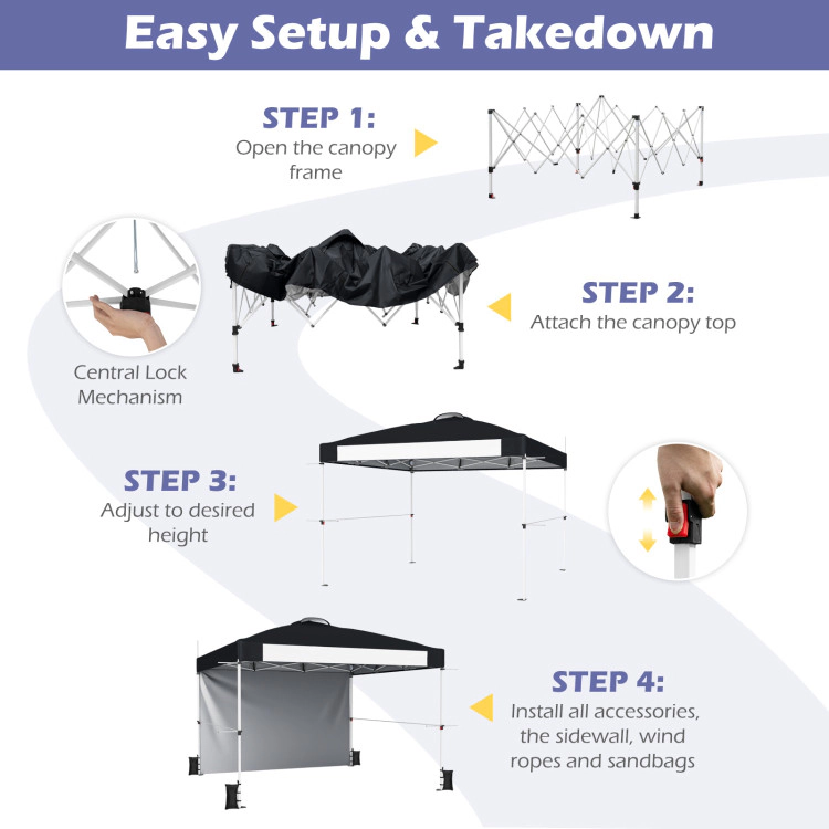 Hivvago 10 x Feet Foldable Commercial Pop-up Canopy with Roller Bag and Banner Strip