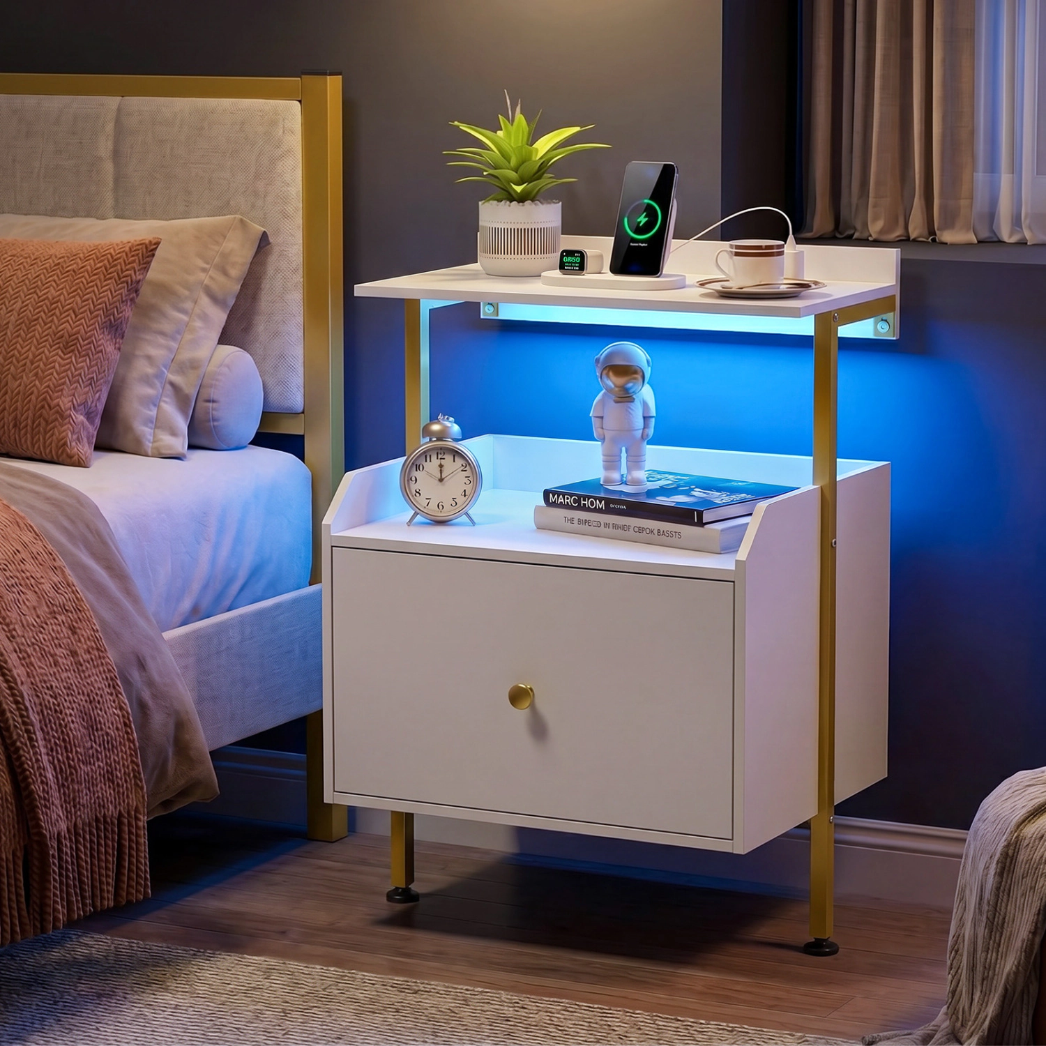 Hivvago Wall-Mounted Bedside Table with LED Lighting