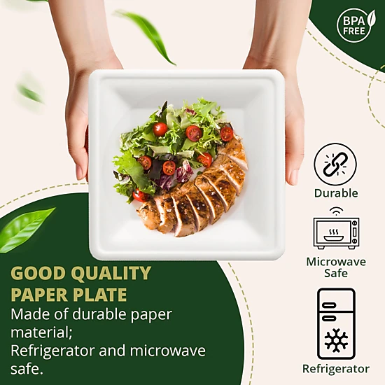 Naturawave Heavy-Duty Compostable Square Paper Plates, 10-Inch, 125 ...