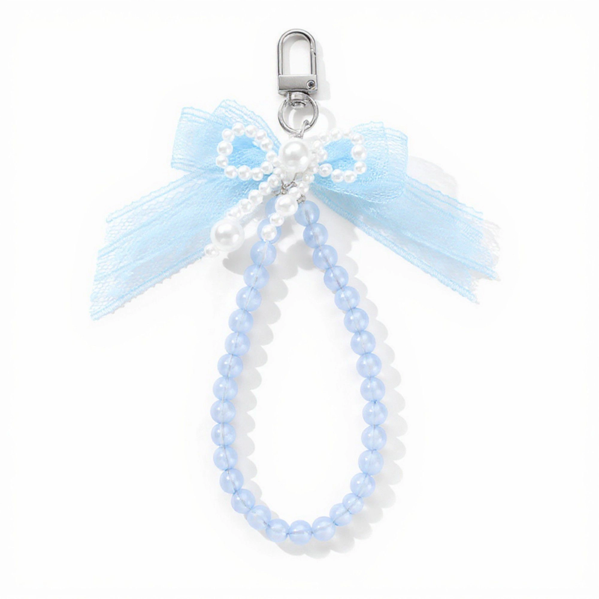 Alilang Women's Beaded Keychain with Lace Bow and Pearl Accents