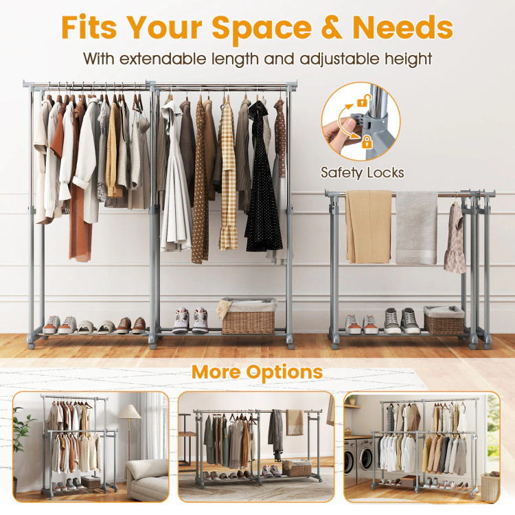 Hivvago Double Rod Clothes Rack Heavy-Duty Metal Garment Rack
