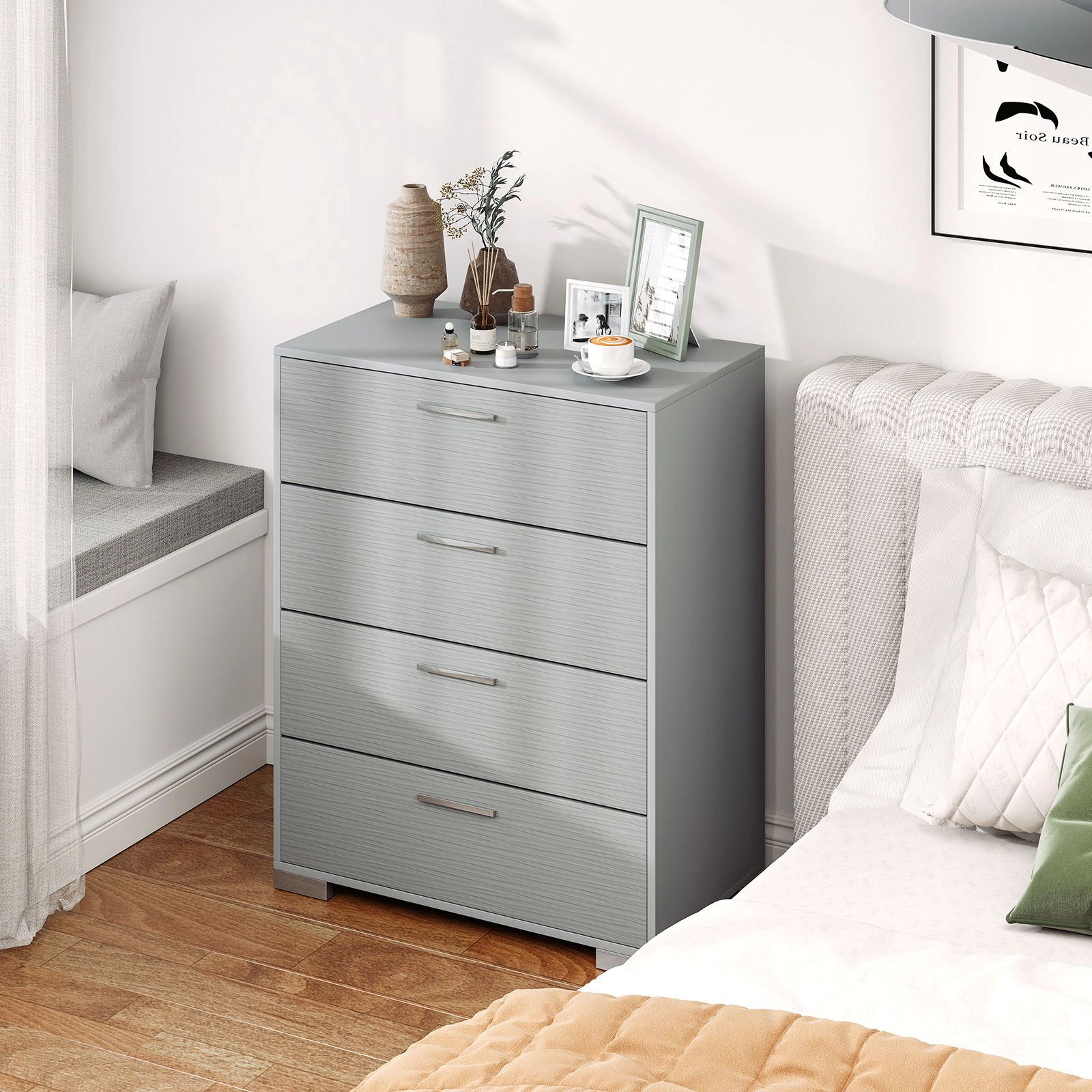 SlickBlue Tall 4-Drawer Storage Chest with Metal Legs and Modern Finish
