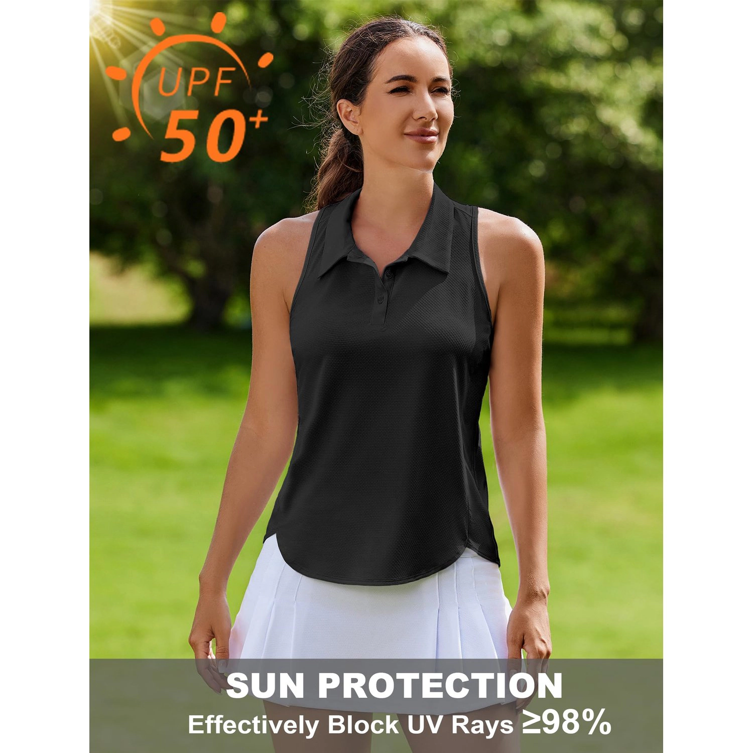 Pinspark Womens Pink Sleeveless Polo Shirts Summer Collared Button Up Golf Tank Tops