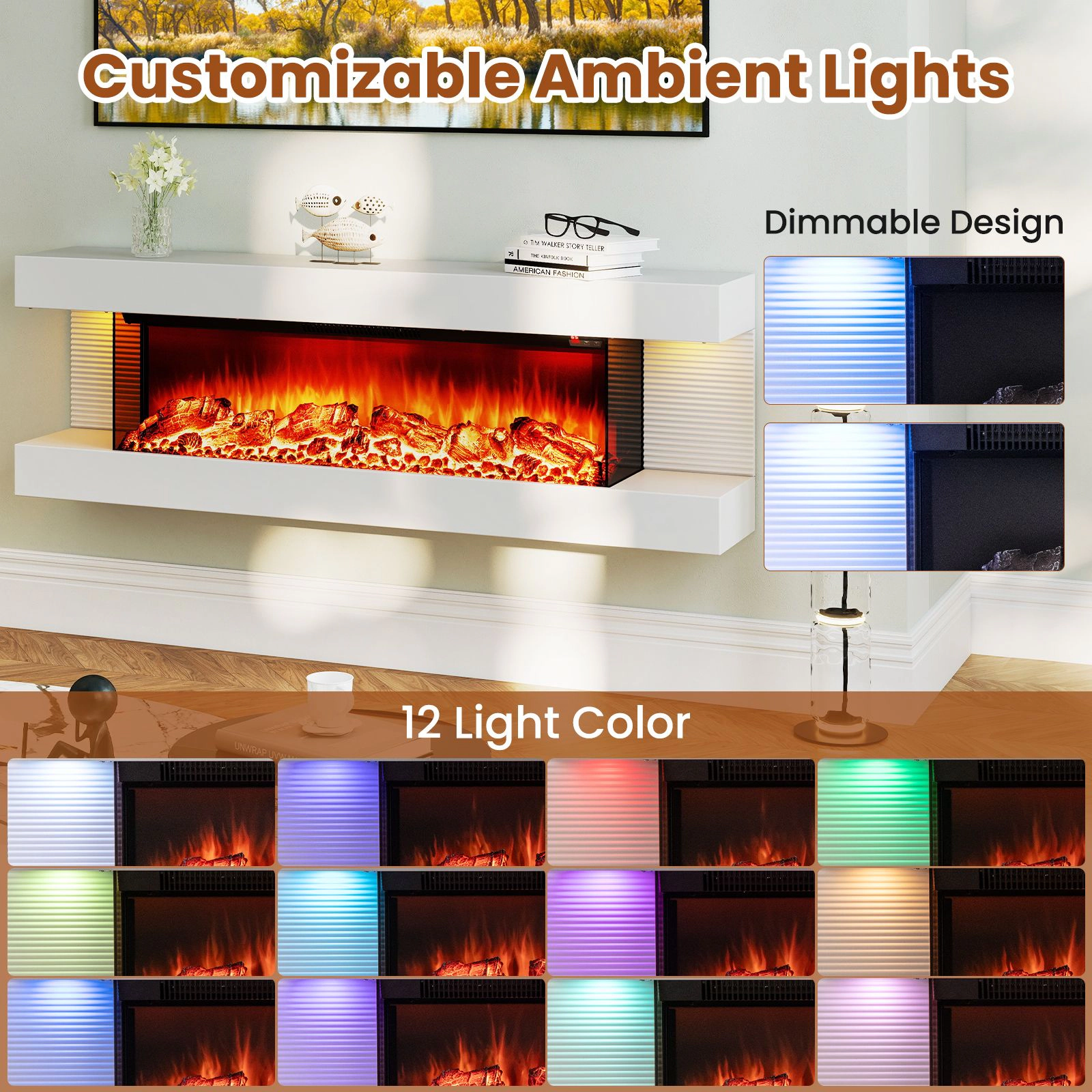 SlickBlue 36 Inch Electric Fireplace with LED Flames and Remote