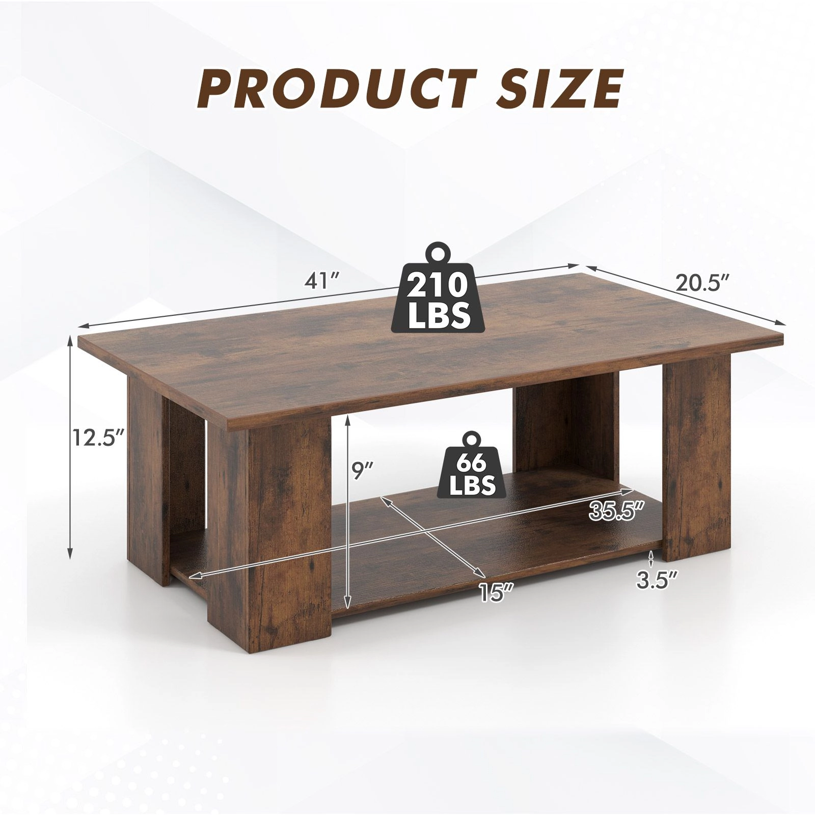 SlickBlue Modern Coffee Table with 2-Tier Storage Shelf for Living Room