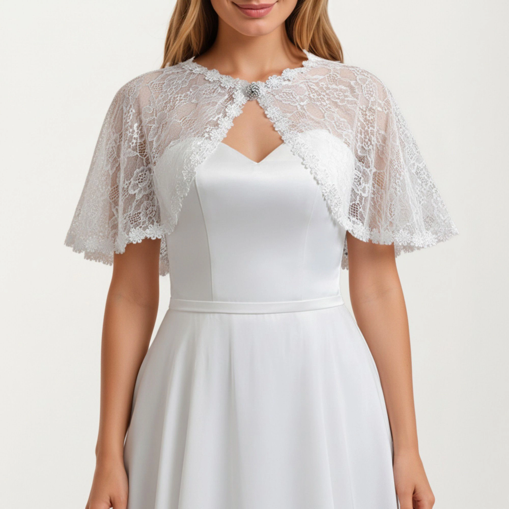 Anna-Kaci Women's Floral Capelet with Scalloped Edges Sheer Draped Overlay and Clasp Detail for Light Coverage 8.5x13in