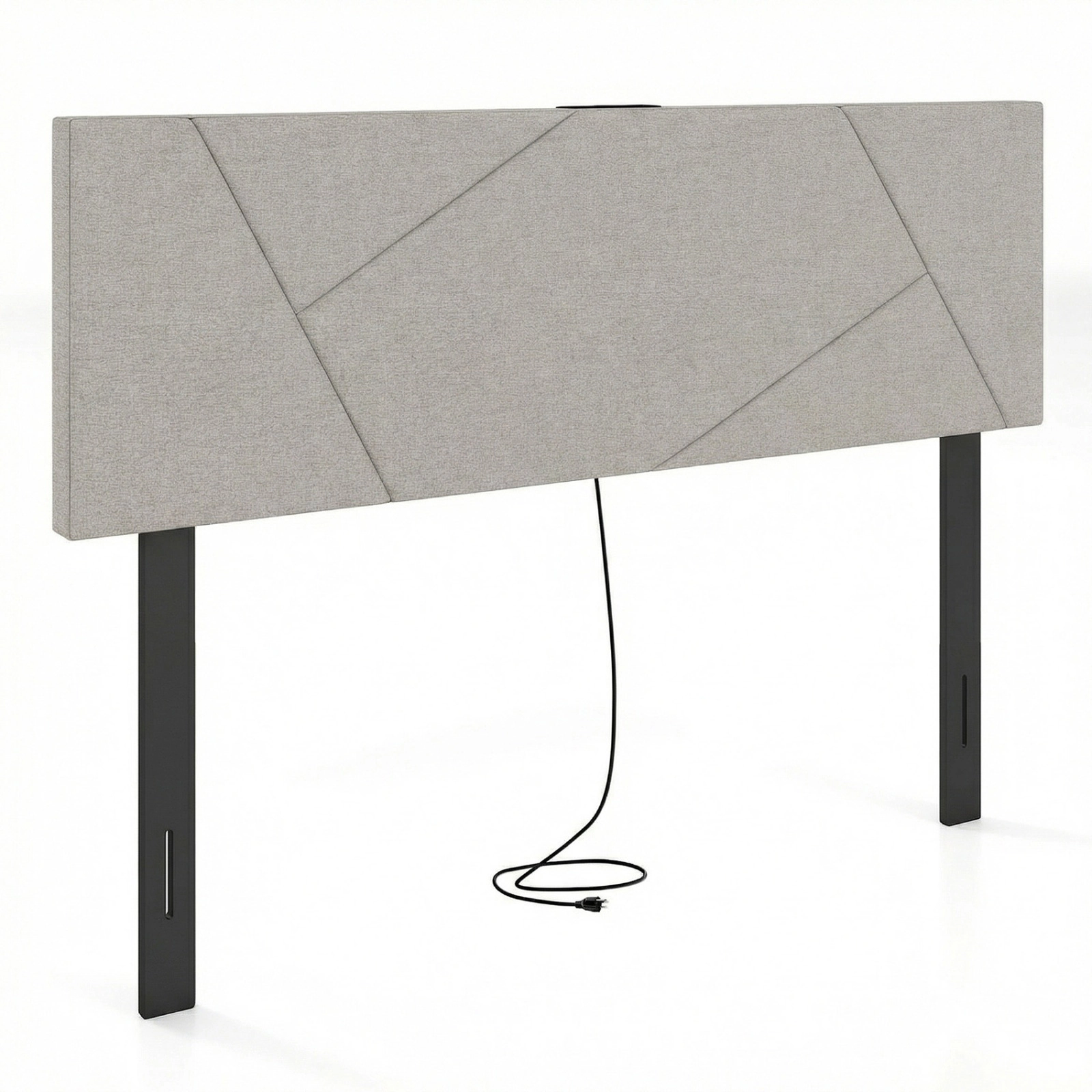 SUGIFT Geometric Upholstered Headboard with Outlets for Full and Queen Beds Gray