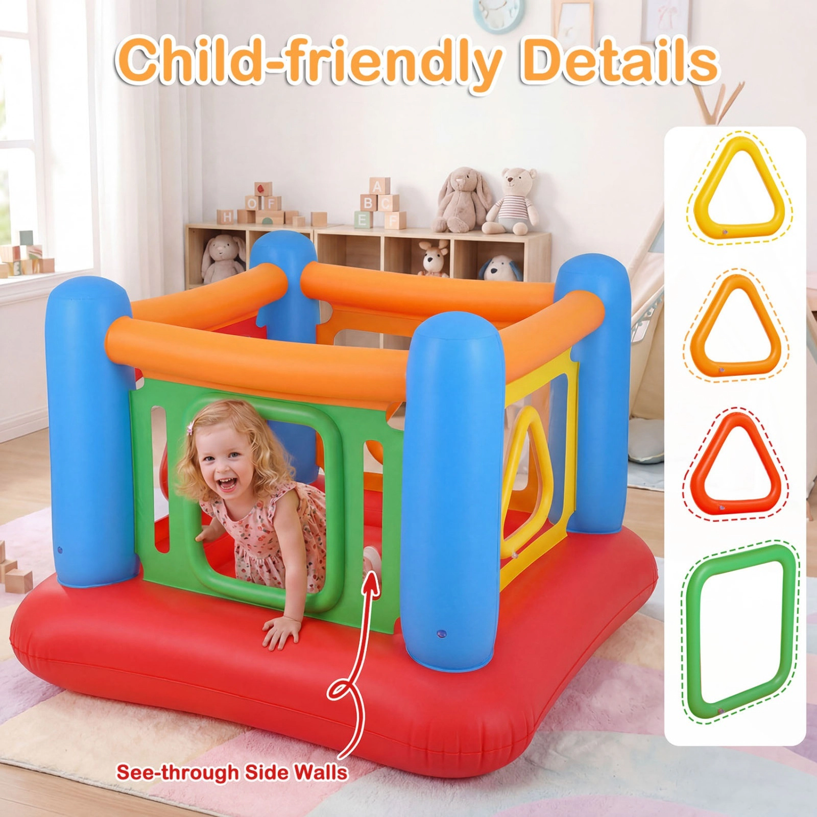 3-in-1 Blow Up Jumping House with Transparent Side Walls Ball Pit and Playpen for Kids 110-lb Capacity 63-in Blue