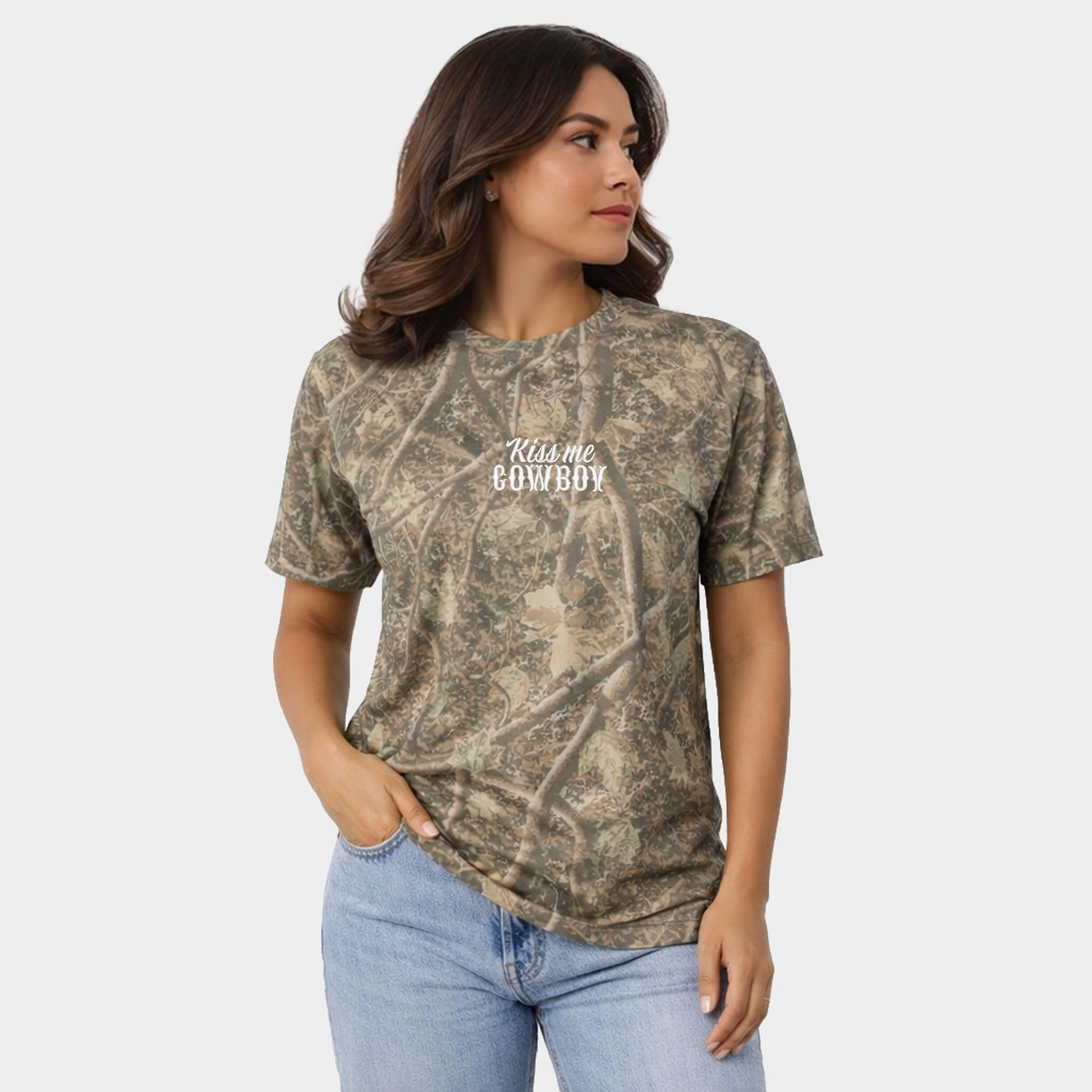 Simply Sage Market Embroidered Kiss Me Cowboy Heavyweight Camo Crew Tee