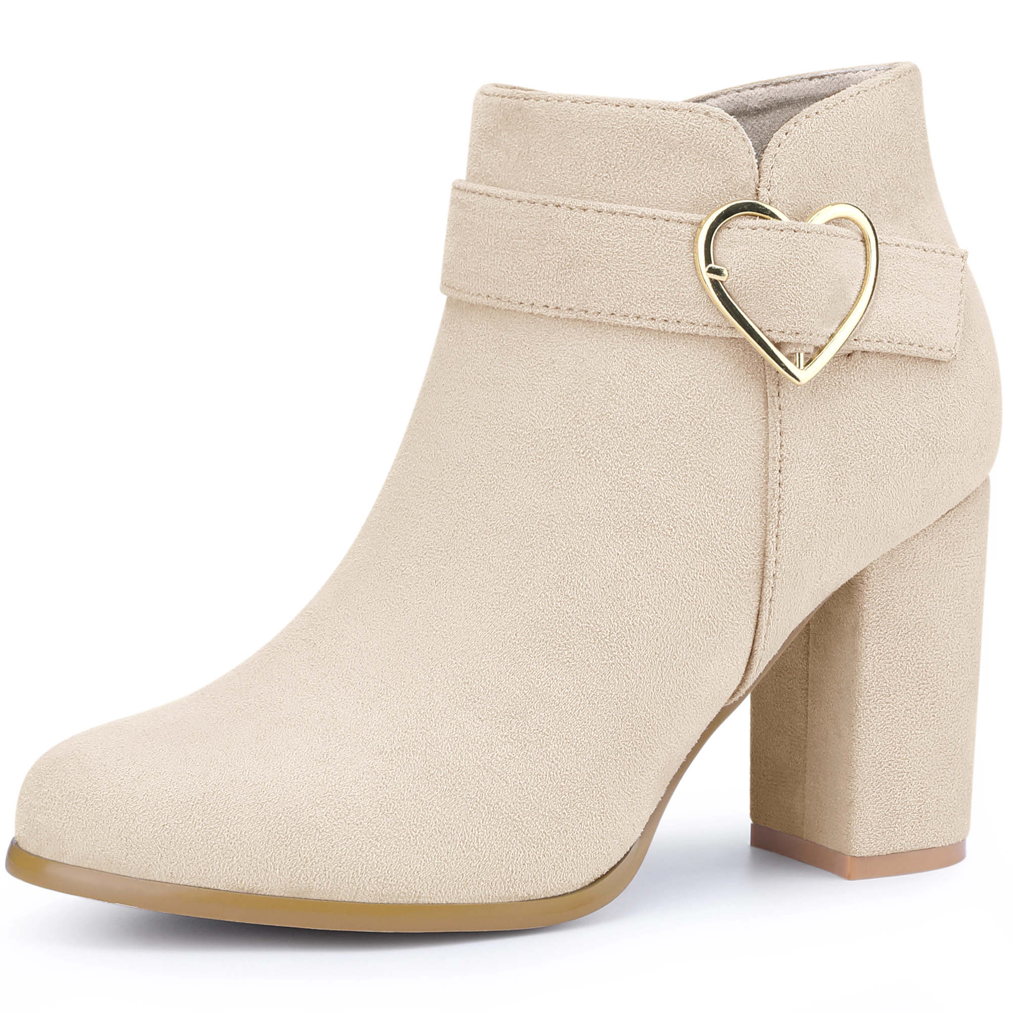 BLISSFUL STEP Buckle Chunky Heels Ankle Boots Women