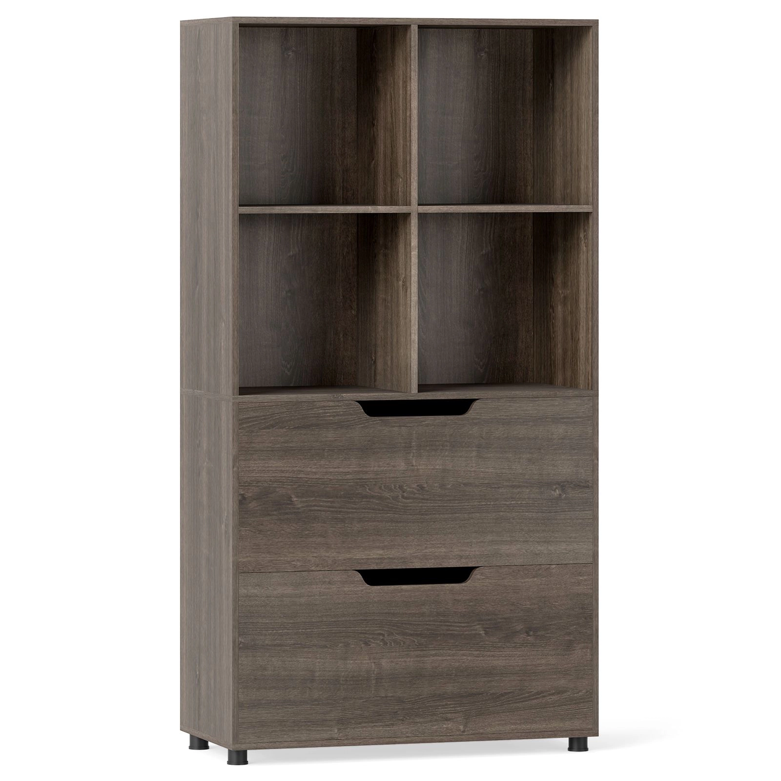 SlickBlue 51 Inch Bookcase with Drawers and Open Cube Storage Shelves