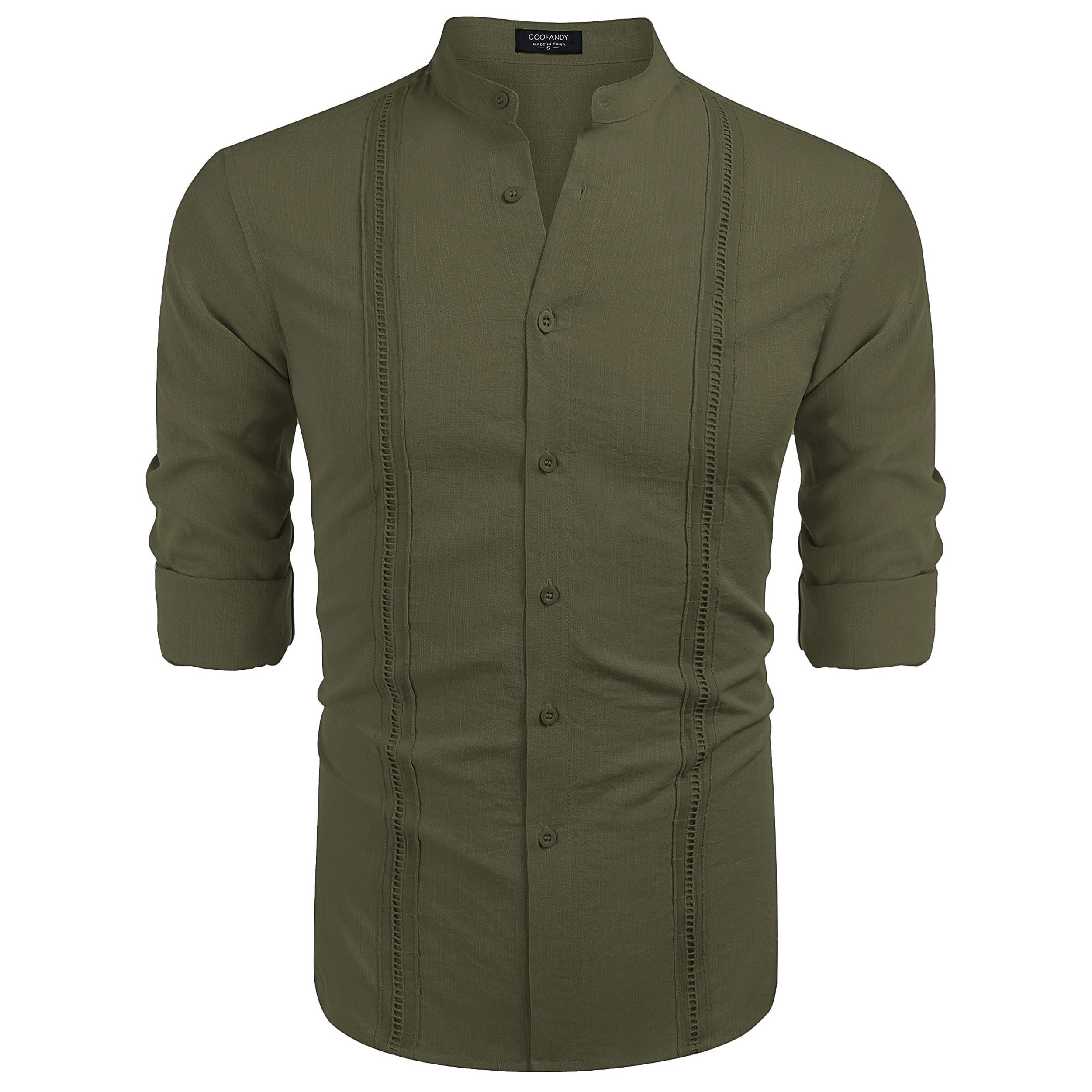 COOFANDY Mens Casual Long Sleeve Shirts Henley V Neck Button Down Pleated Tops Fall