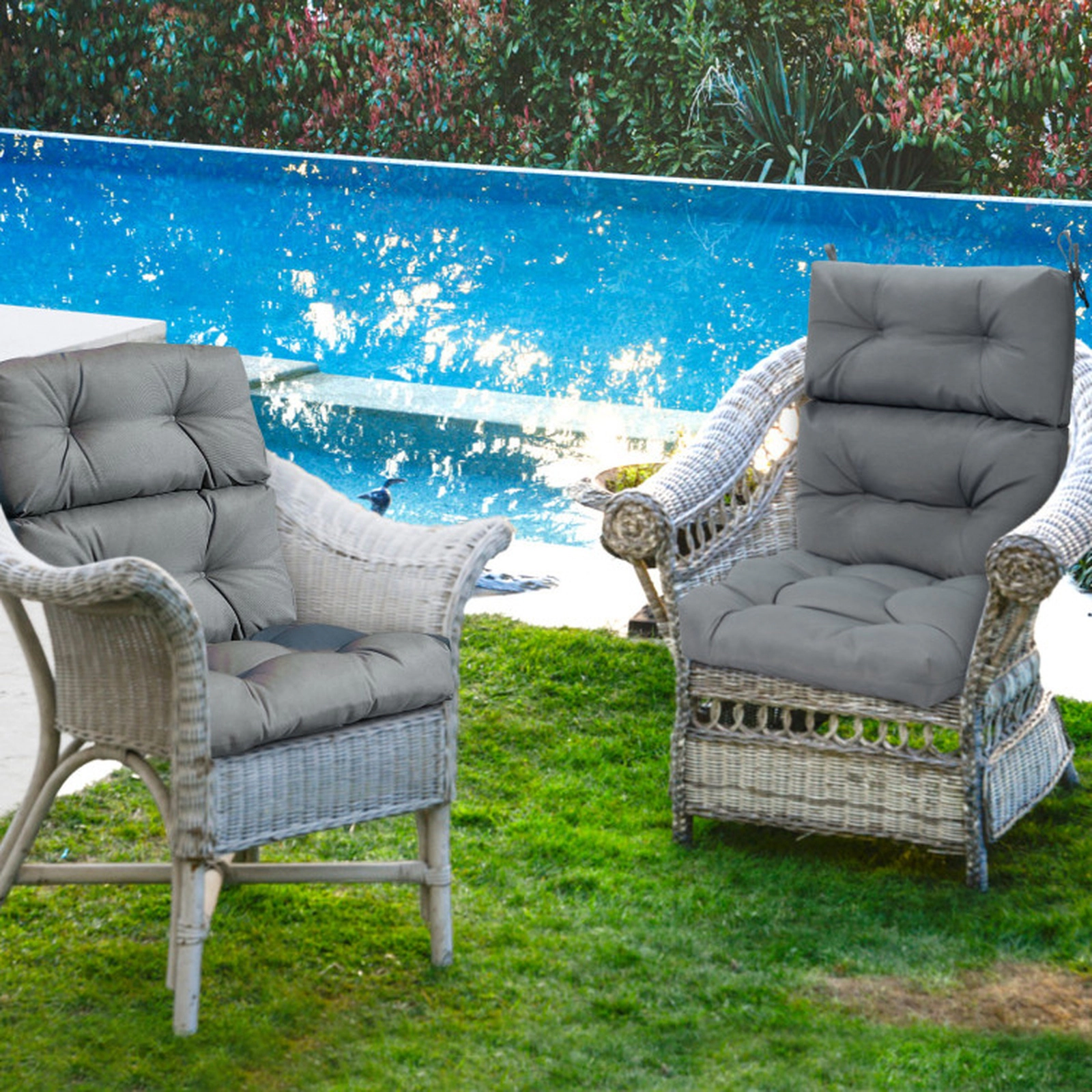 SUGIFT Set of 2 Gray High Back Outdoor Chair Cushions with 3 Adjustable Heights 45.5-in W 22-in D 4.5-in H