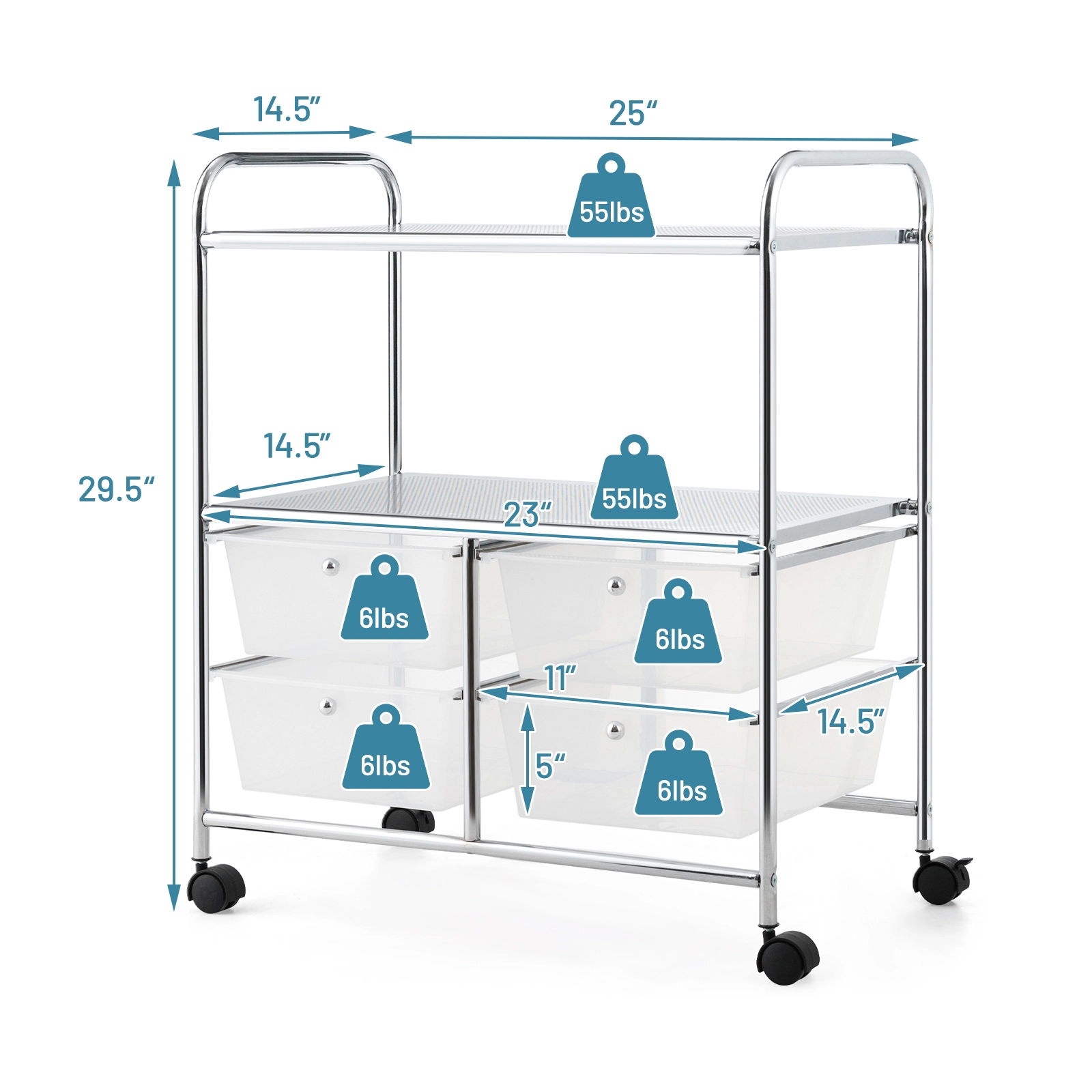Hivvago 4-Drawer Rolling Storage Cart with Shelves