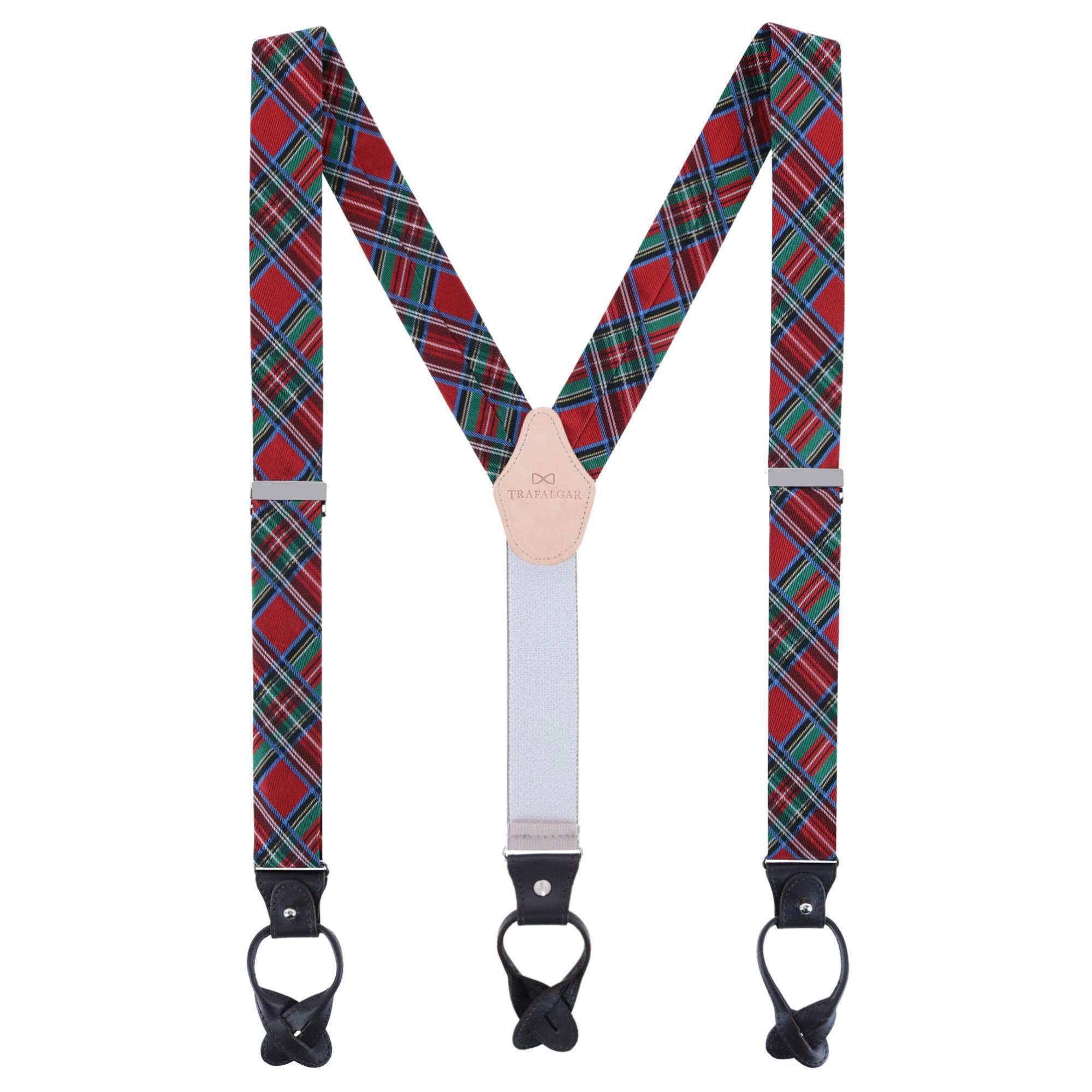 Trafalgar Men's Nicholas Tartan Plaid Button End Silk Suspenders