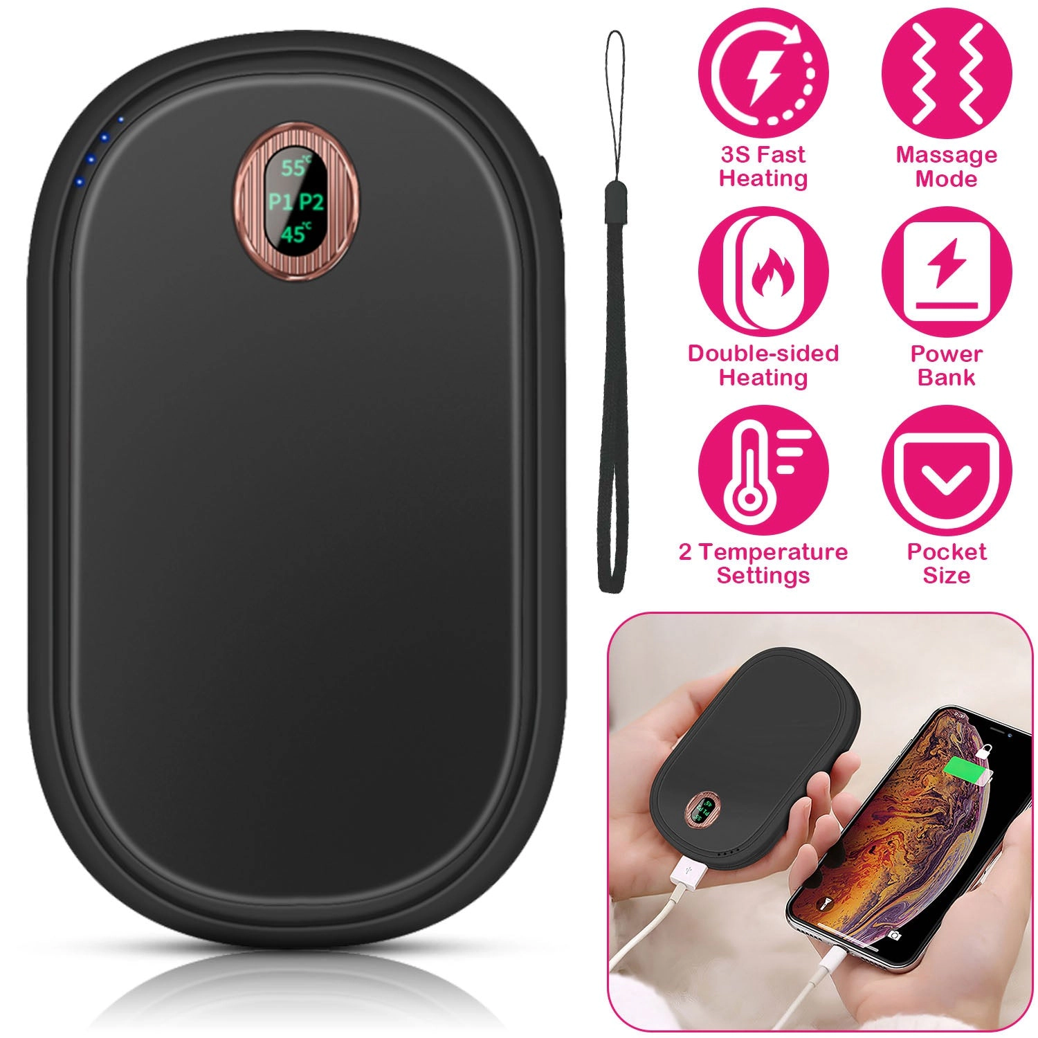 GBruno Rechargeable Hand Warmer With Digital Display