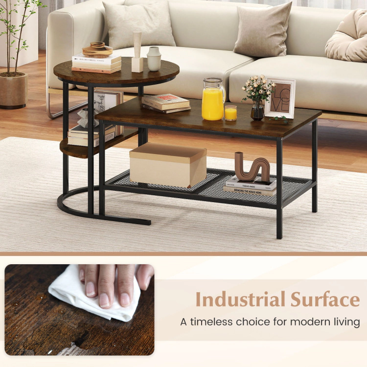 Hivvago Coffee Table 2-Tier Rectangle And Side End With Storage Shelves