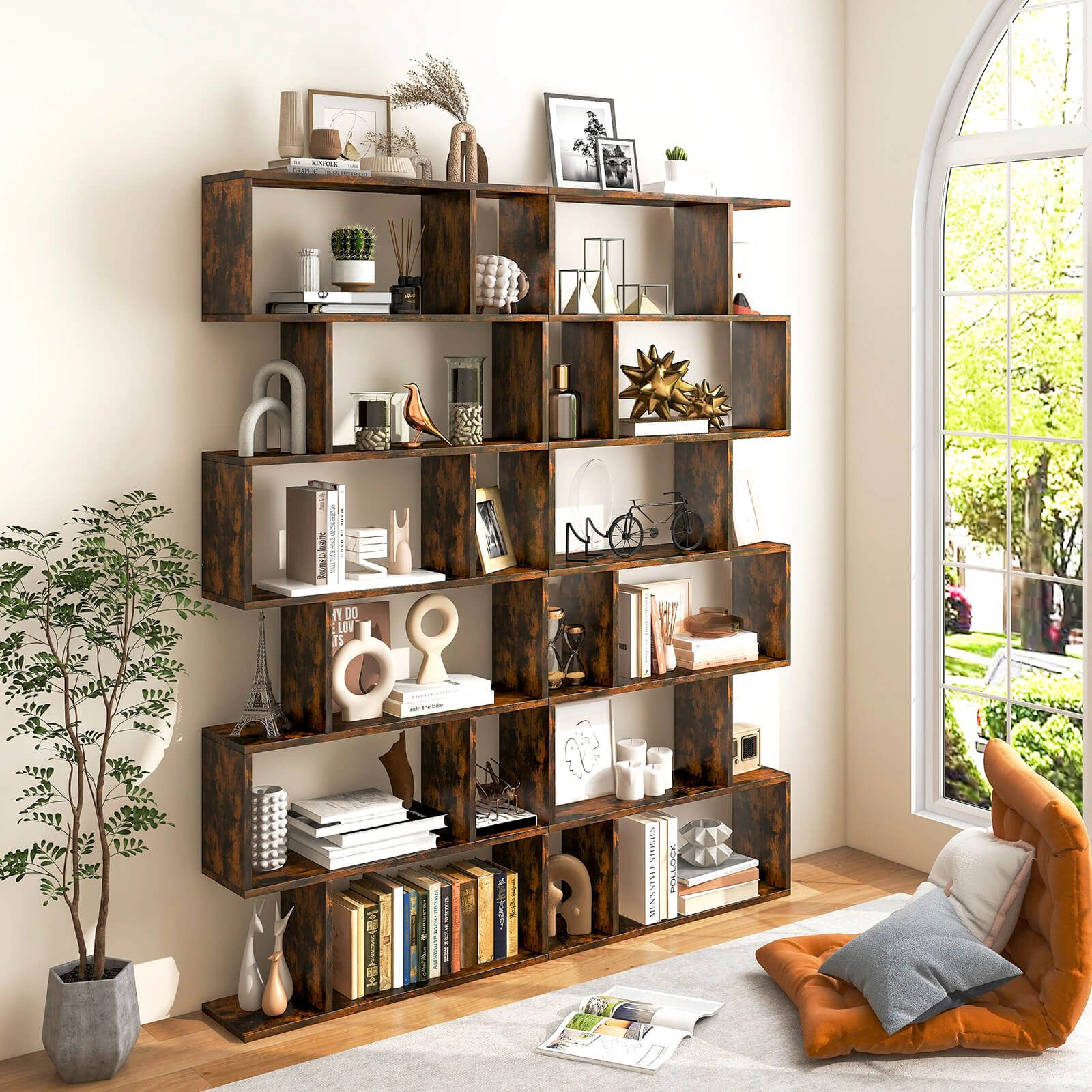 SlickBlue 6 Tier S Shaped Bookcase with Open Storage Shelves
