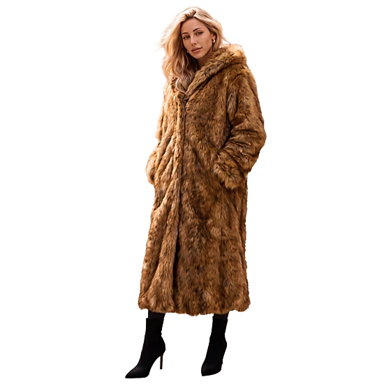 Roaman's Women's Plus Size Hooded Faux Fur Coat