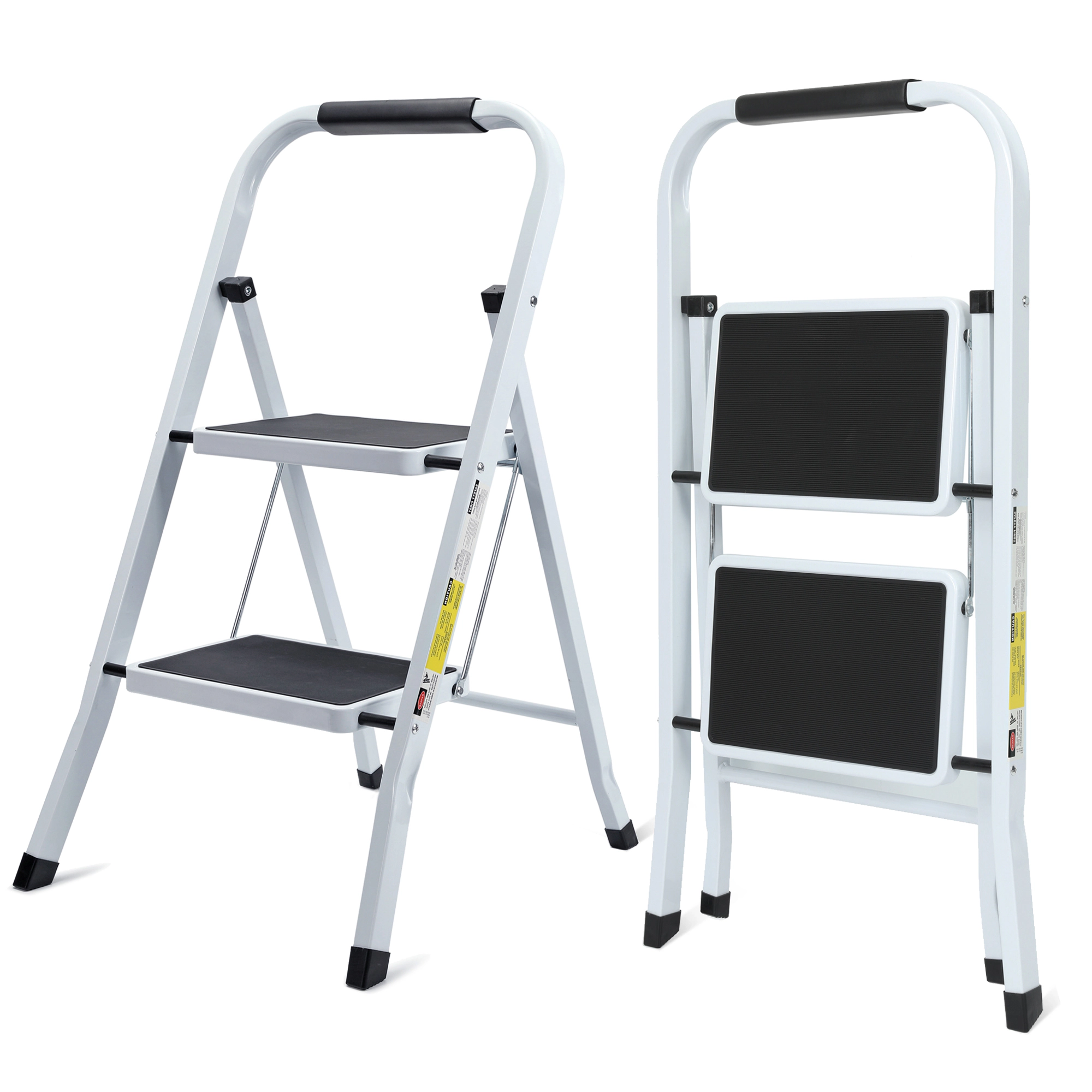 Flynama Step Ladder- 330lb Capacity Steel Foldable Step Stool (White