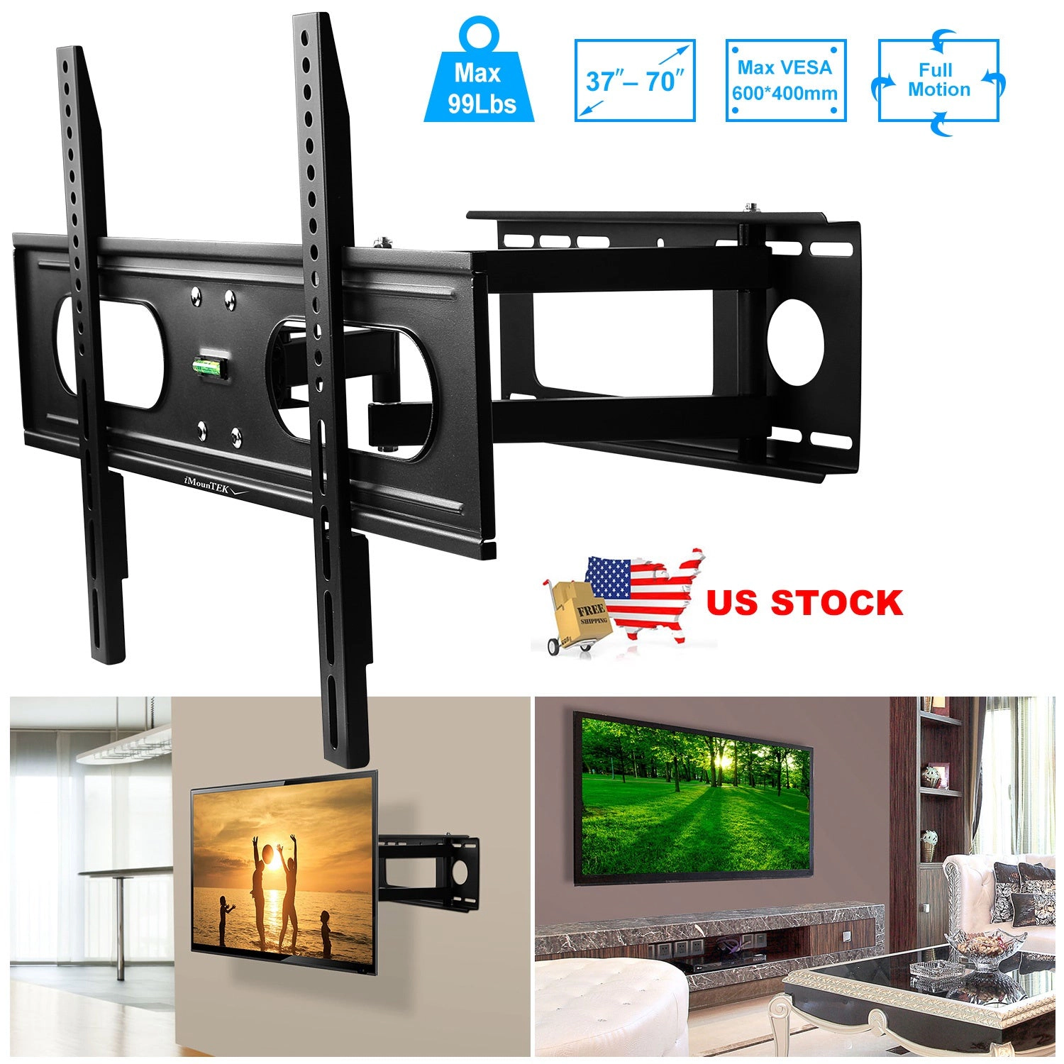 GBruno Full Motion TV Wall Mount For 37-70 Inch TVs