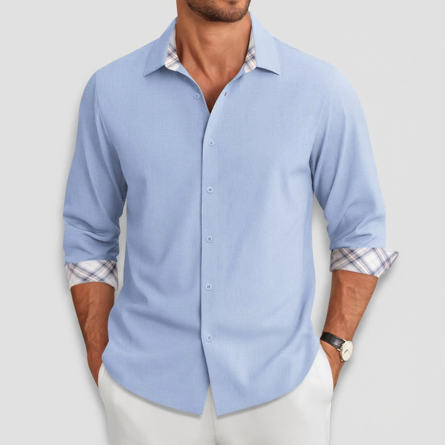 COOFANDY Mens Casual Long Sleeve Button Down Shirts Plaid Contrast Cuff Fall Tops