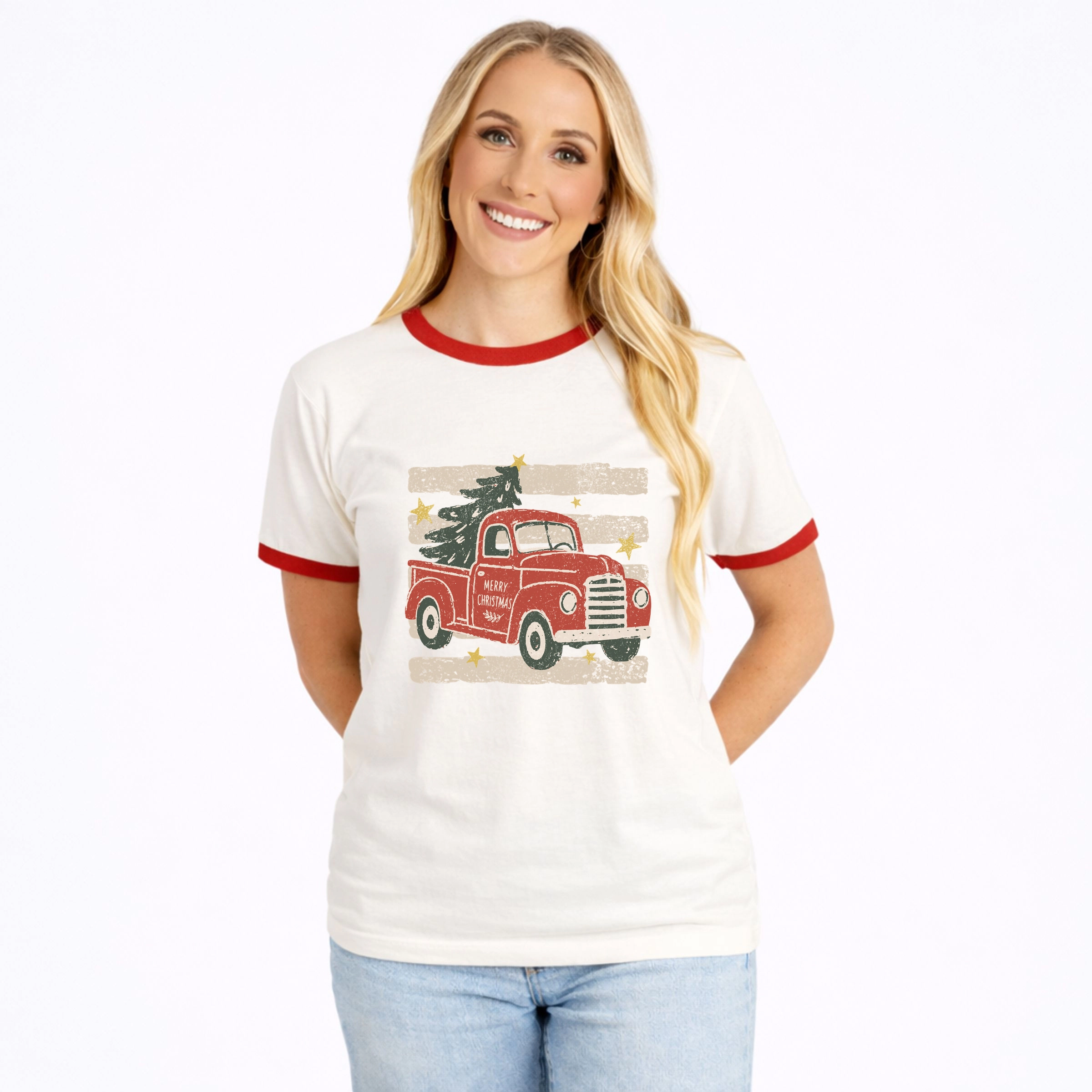 Simply Sage Market - Women's Ringer Graphic T-Shirt Red Truck Stripes