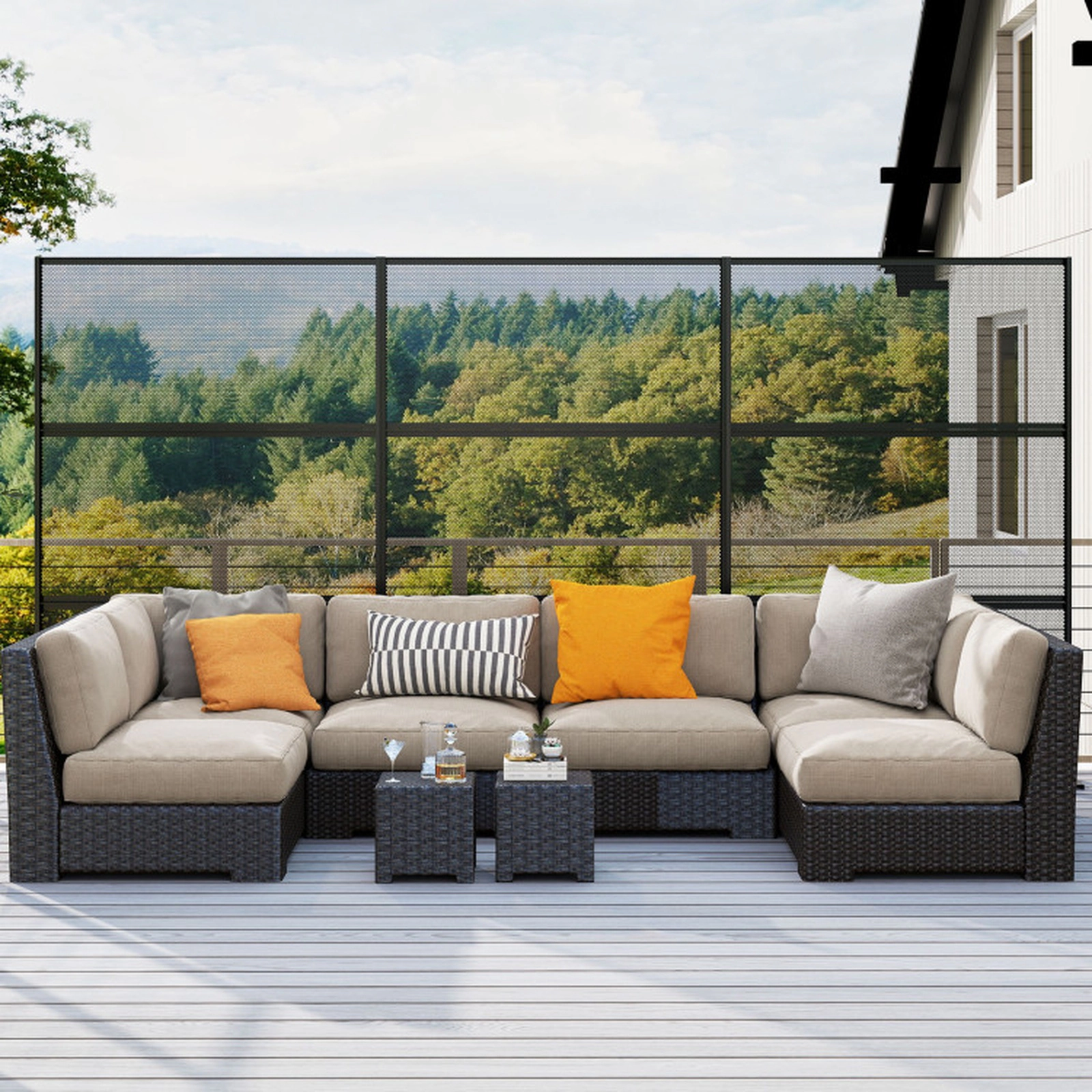 SUGIFT Black Set of 2 72-in Tall Freestanding Outdoor Metal Privacy Screen Panels with Expansion Bolts