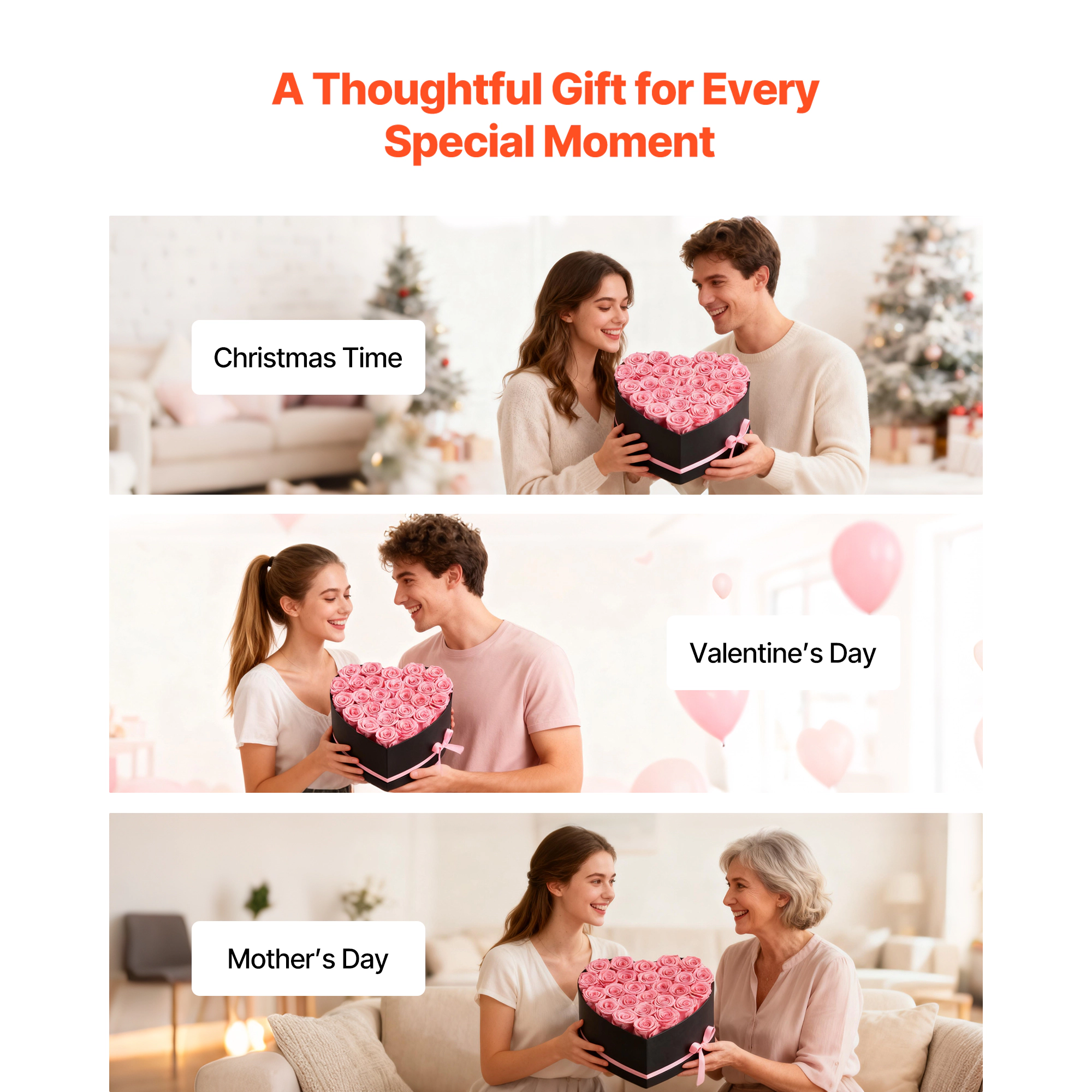 HONGGE Forever Flowers 27 Preserved Roses Heart Shape Box Eternal Immortal Bouquet Birthday Present for