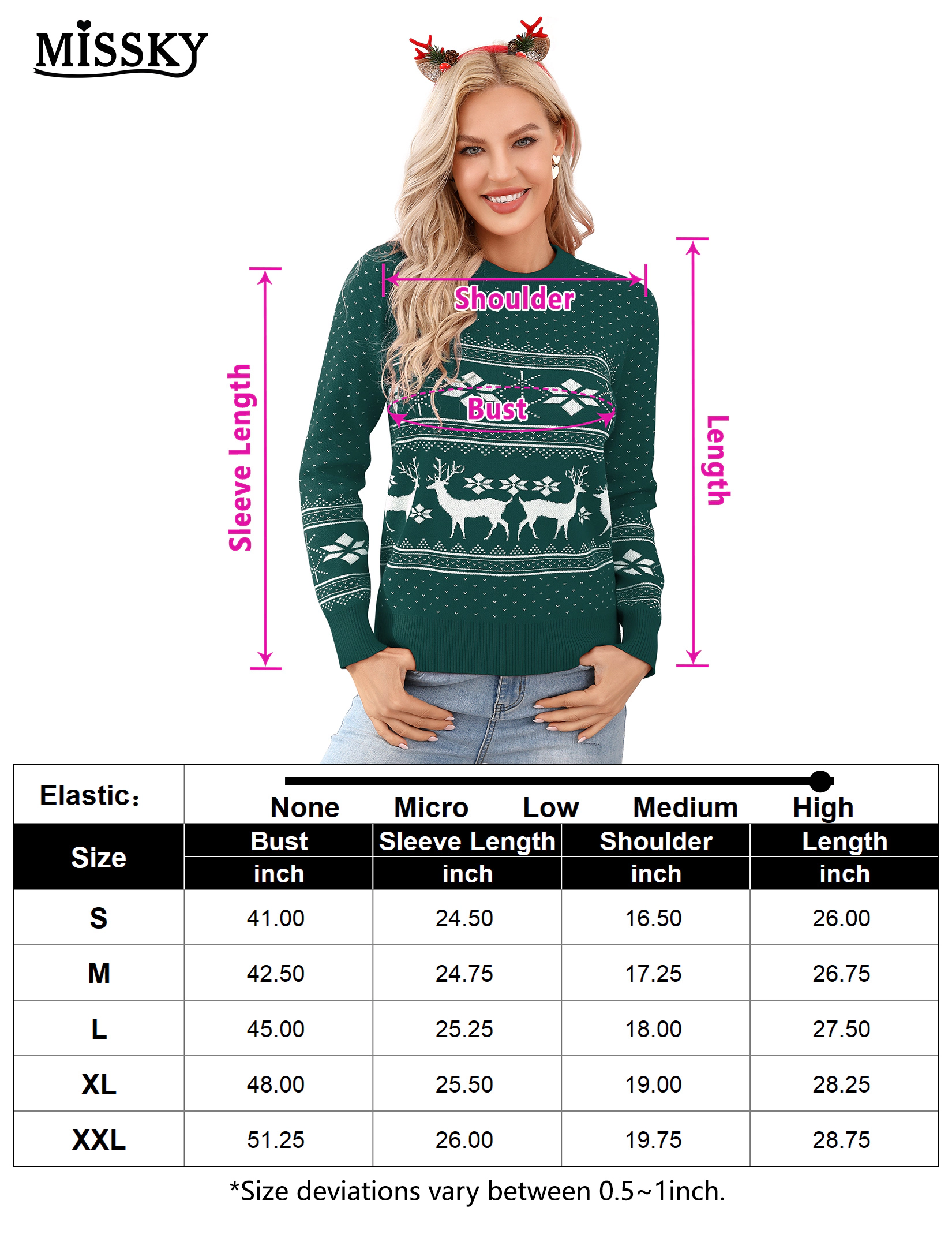 KOJOOIN Women Christmas Sweater Reindeer Snowflake Fair Isle Ugly Knit Pullover for Party Winter