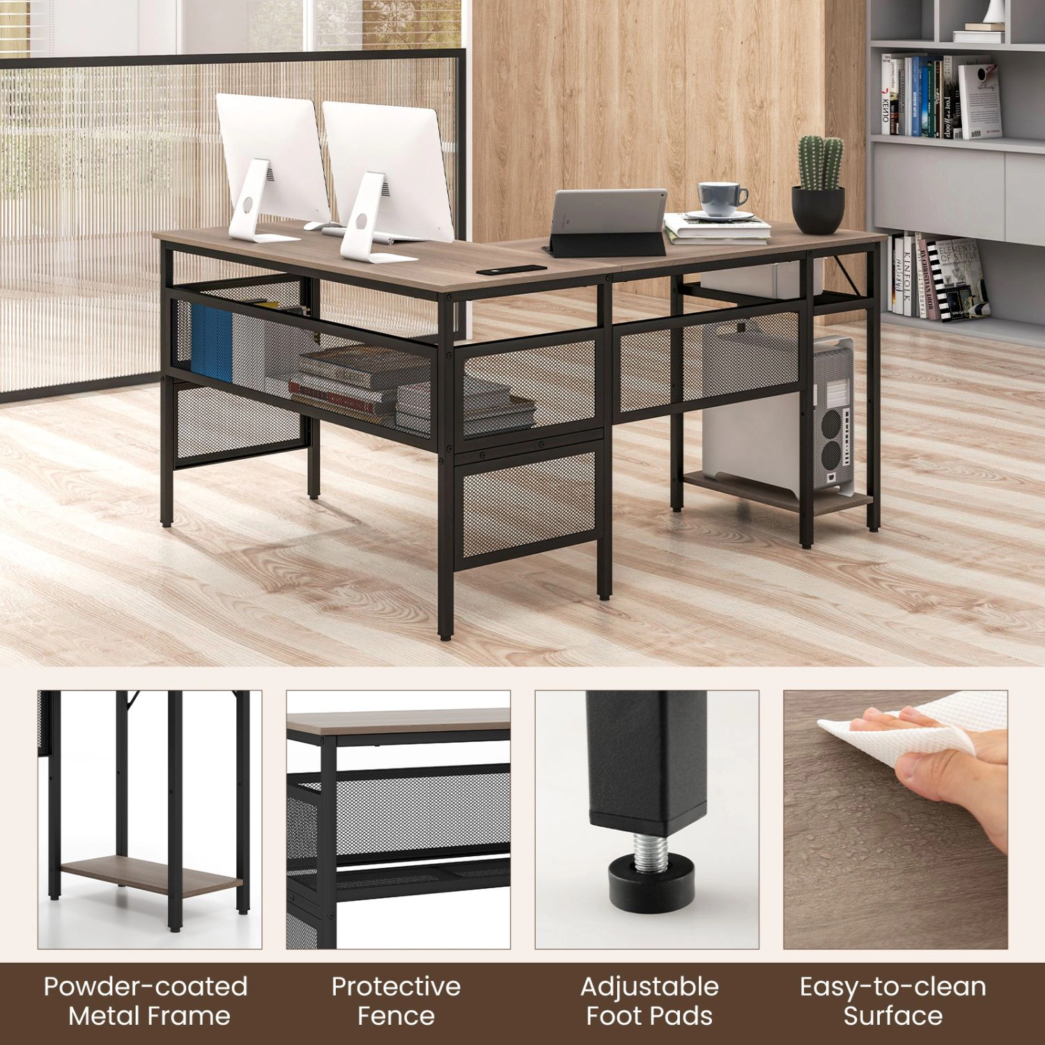 SlickBlue L-Shaped Computer Desk with Charging Station