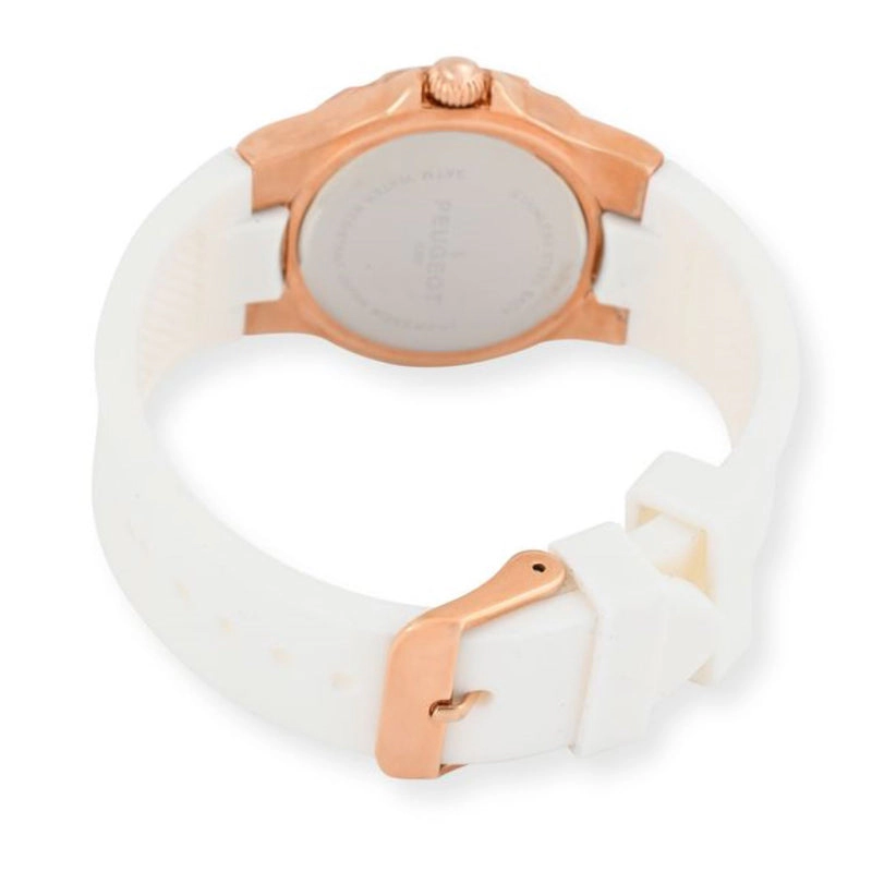 Peugeot Women's Rose Gold Wrist Watch with Crystal Bezel and Silicone Rubber Band