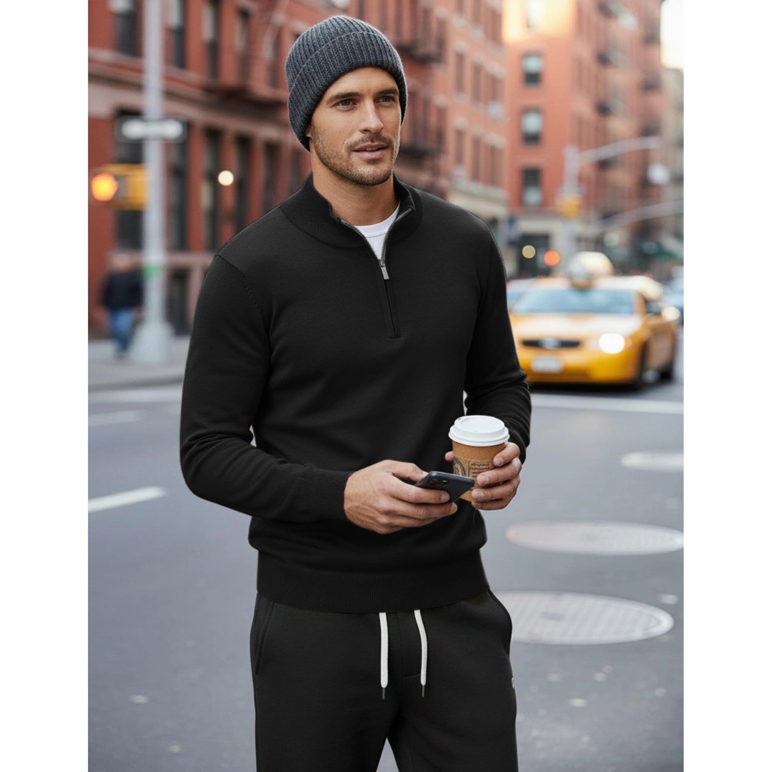 COOFANDY Men's Regular Fit Mock Neck Long Sleeve Quarter Zip Pullover Sweater