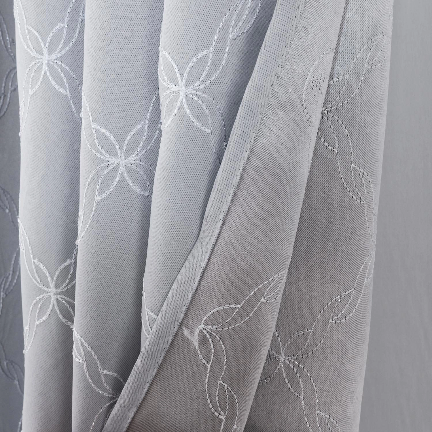 RT Designer Collection Gable Embroidered Blackout Luxurious Decorative Grommet Curtain Panel 54" x 95" Silver
