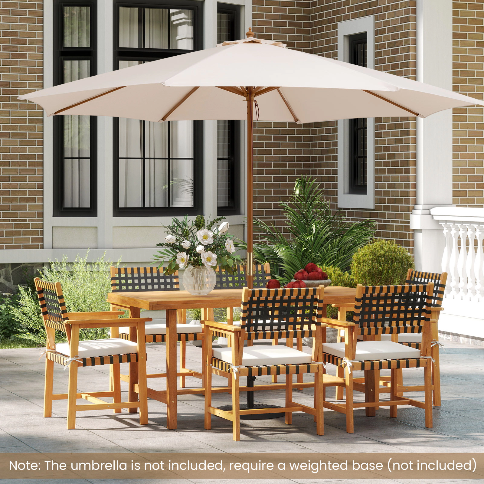 SUGIFT Outdoor Acacia Wood Dining Table with Umbrella Hole 63-in Long 165-lb Capacity Seats 4-6 Natural